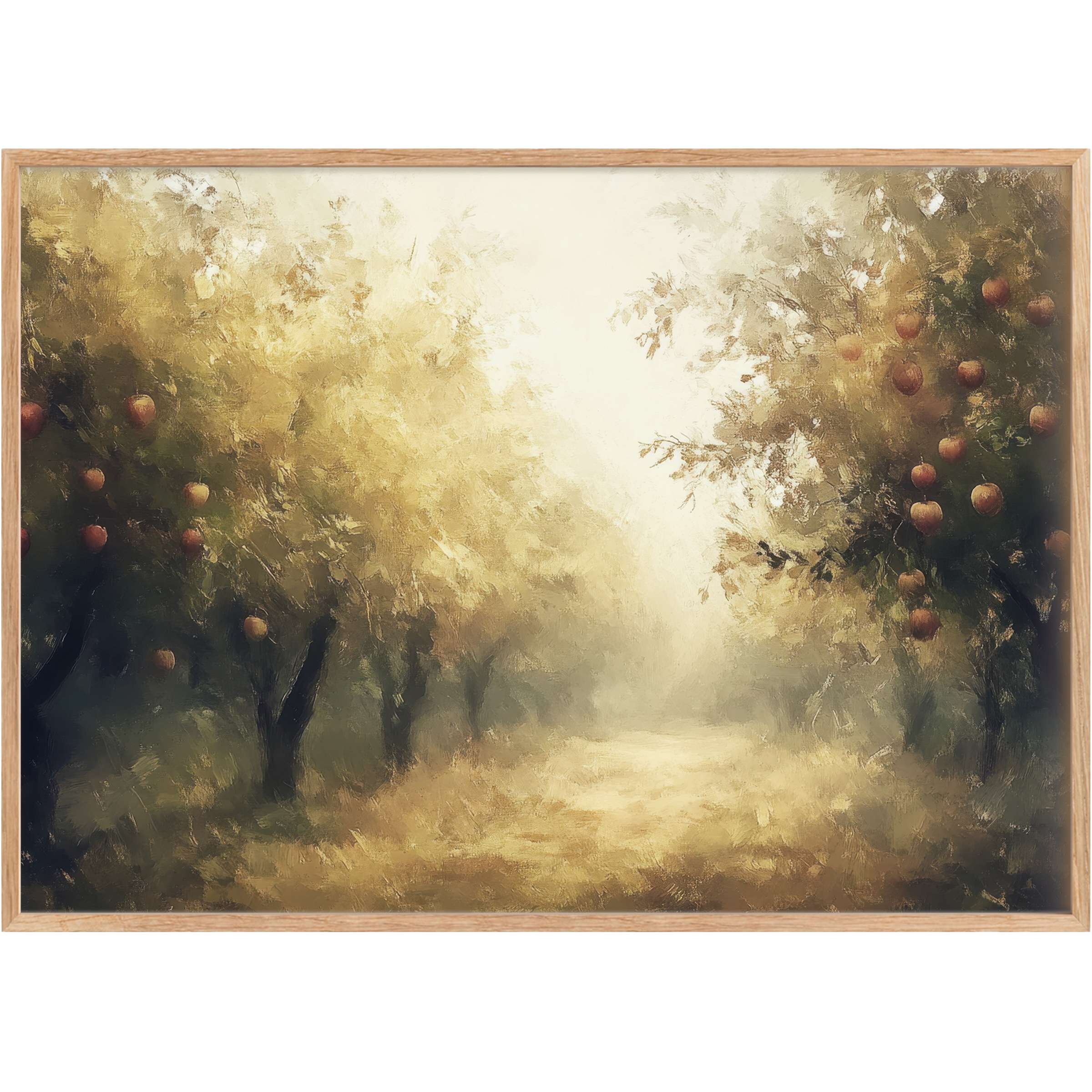 Fall printable wall art exudes a serene, golden orchard glow with soft amber and deep russet hues, enriching chic interiors