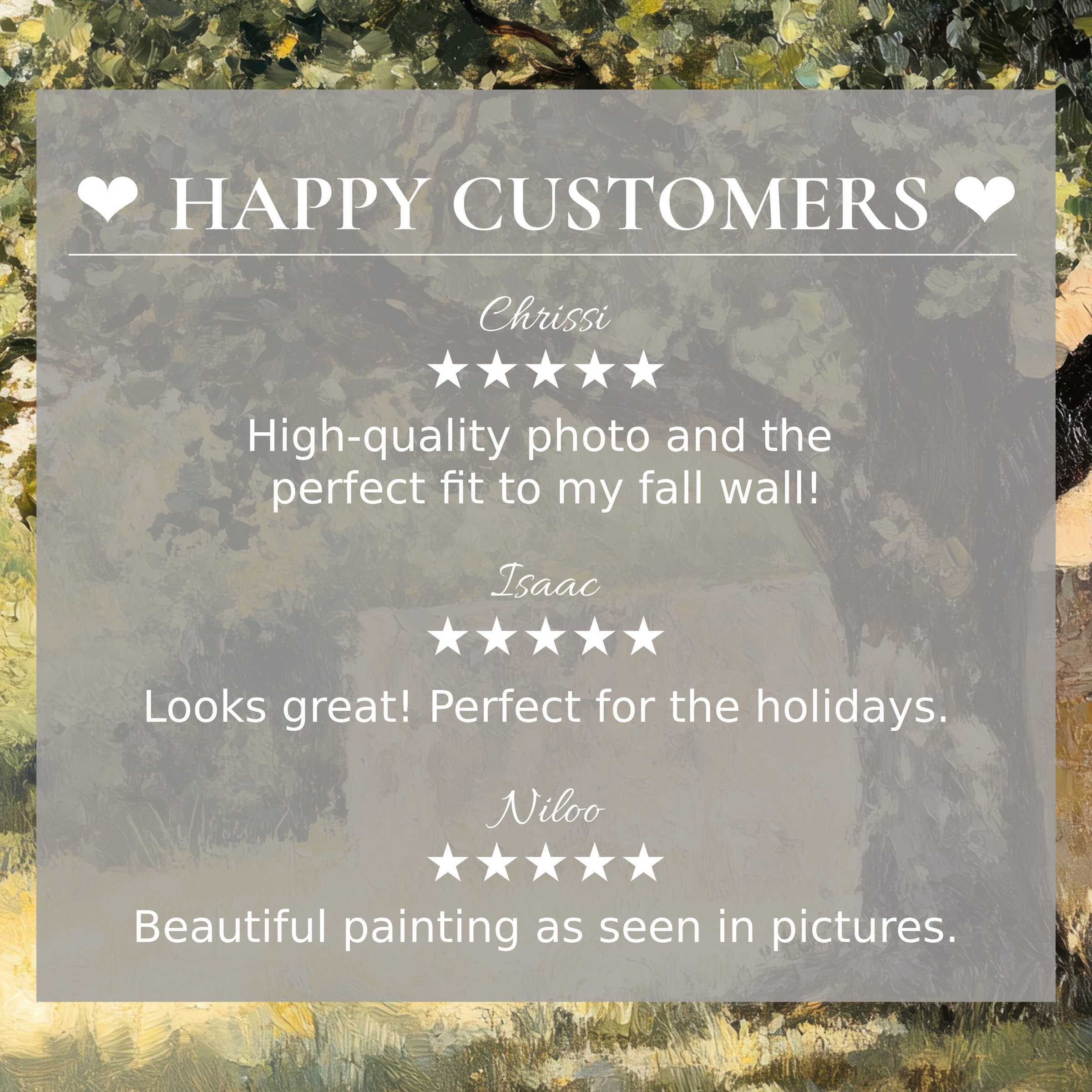 trees art for Frame TV with abstract sunset colors, happy customer reviews building trust and refined style