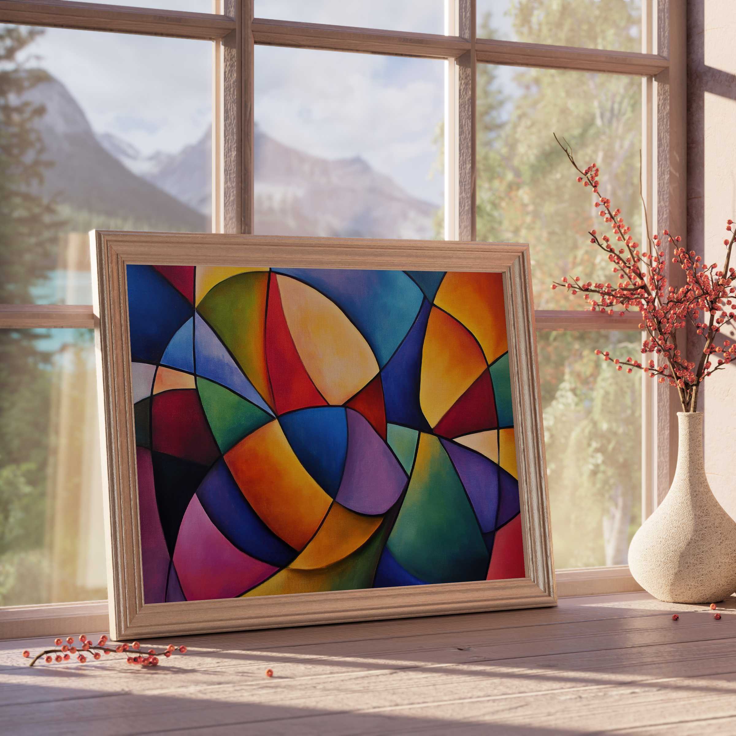 Modern downloadable art with vibrant geometric forms, infusing curated interiors with bold color and timeless elegance