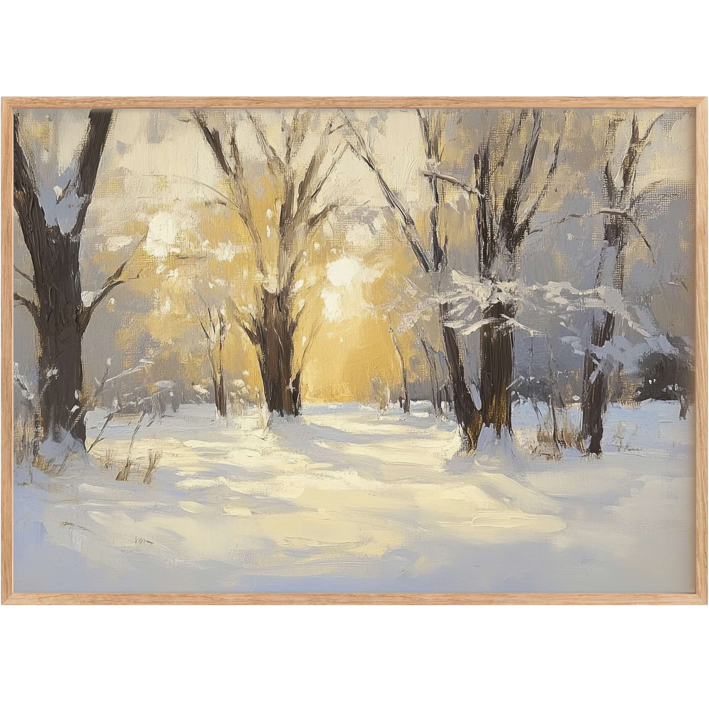 Winter printable wall art radiates serene warmth, blending soft grays and golden hues to elevate tranquil, stylish interiors