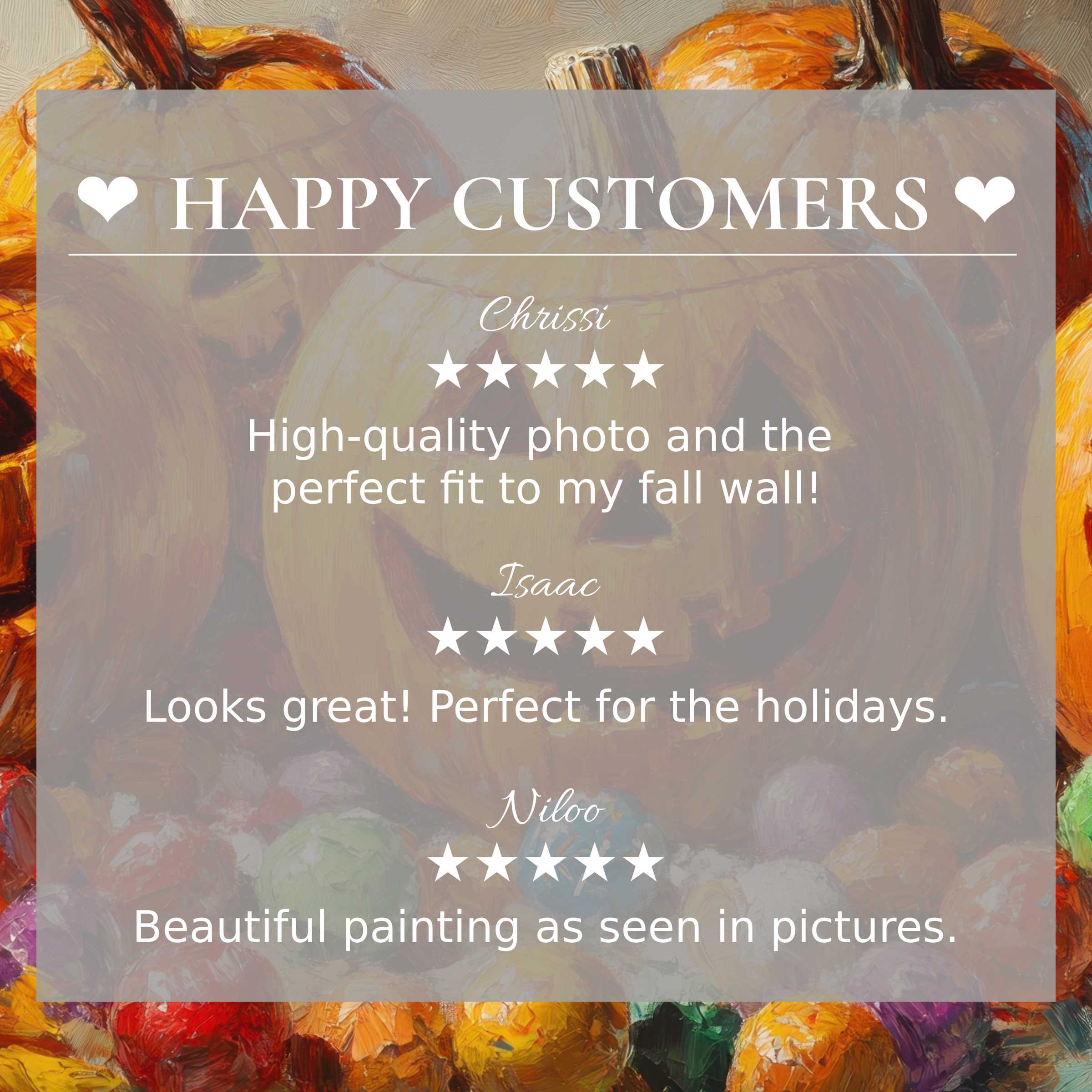 Elegant pumpkin artwork background with glowing hues; halloween art for Frame TV highlights happy customer reviews