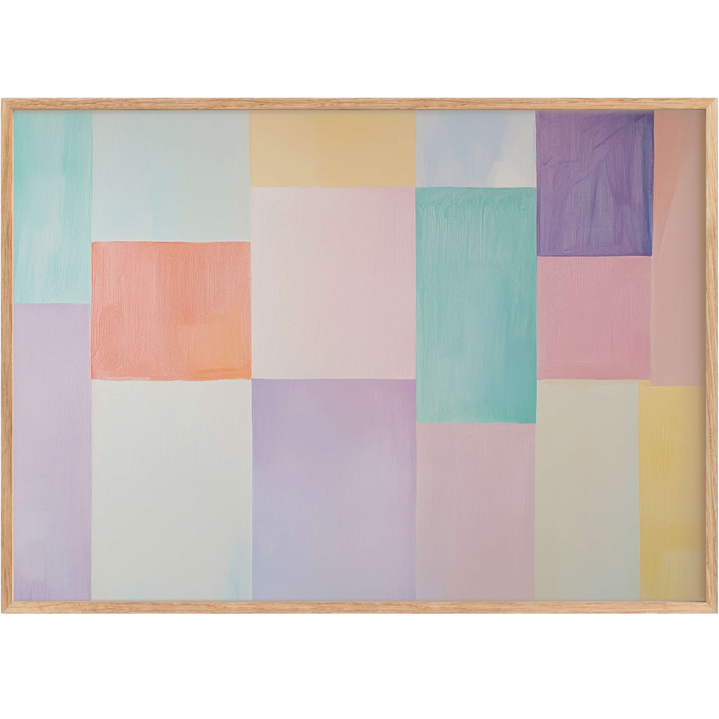 Soft pastel hues in a geometric layout create a calming, elegant atmosphere with minimalist printable wall art to elevate modern interiors
