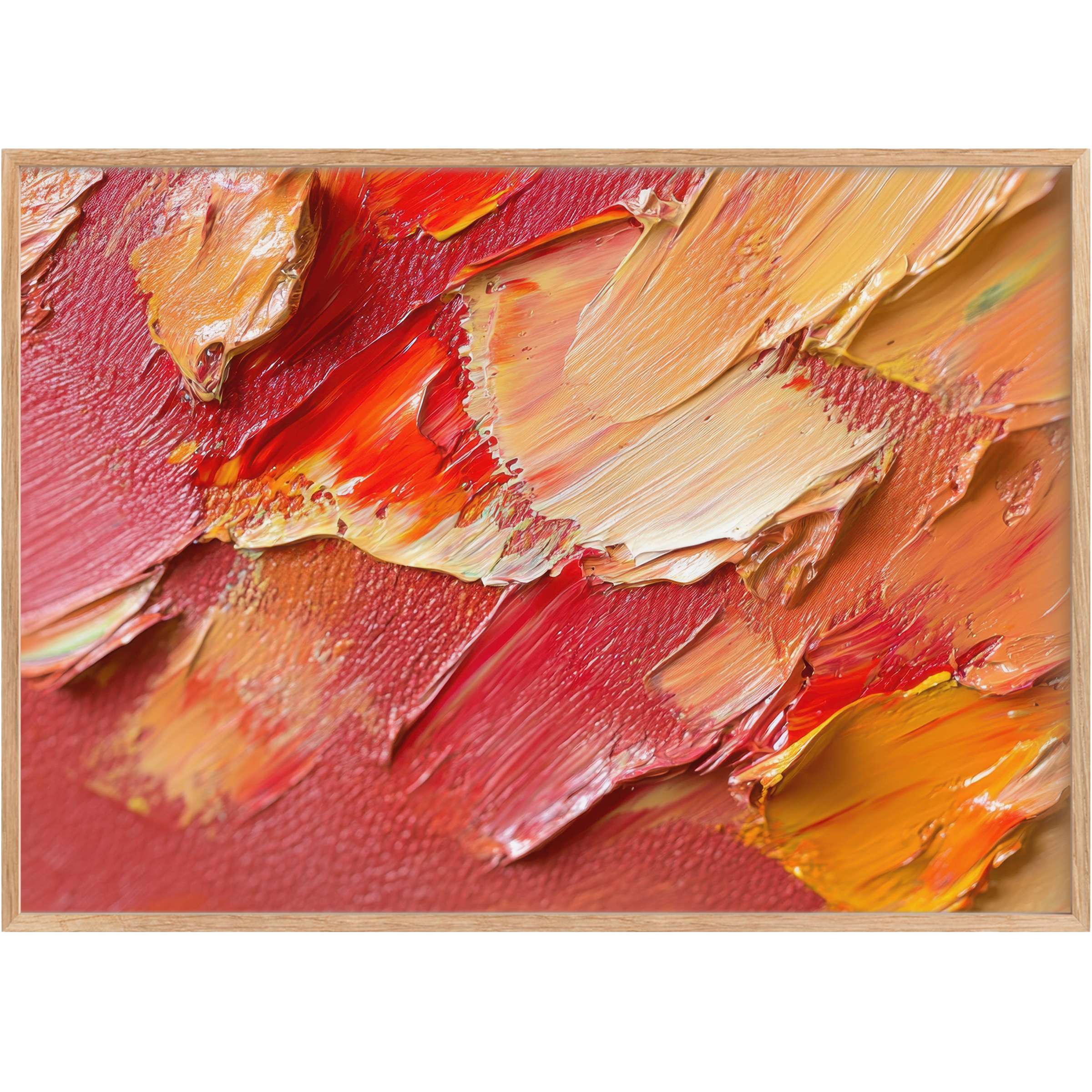 Vibrant abstract printable wall art in fiery reds and warm oranges, igniting passion and energy to elevate chic interiors