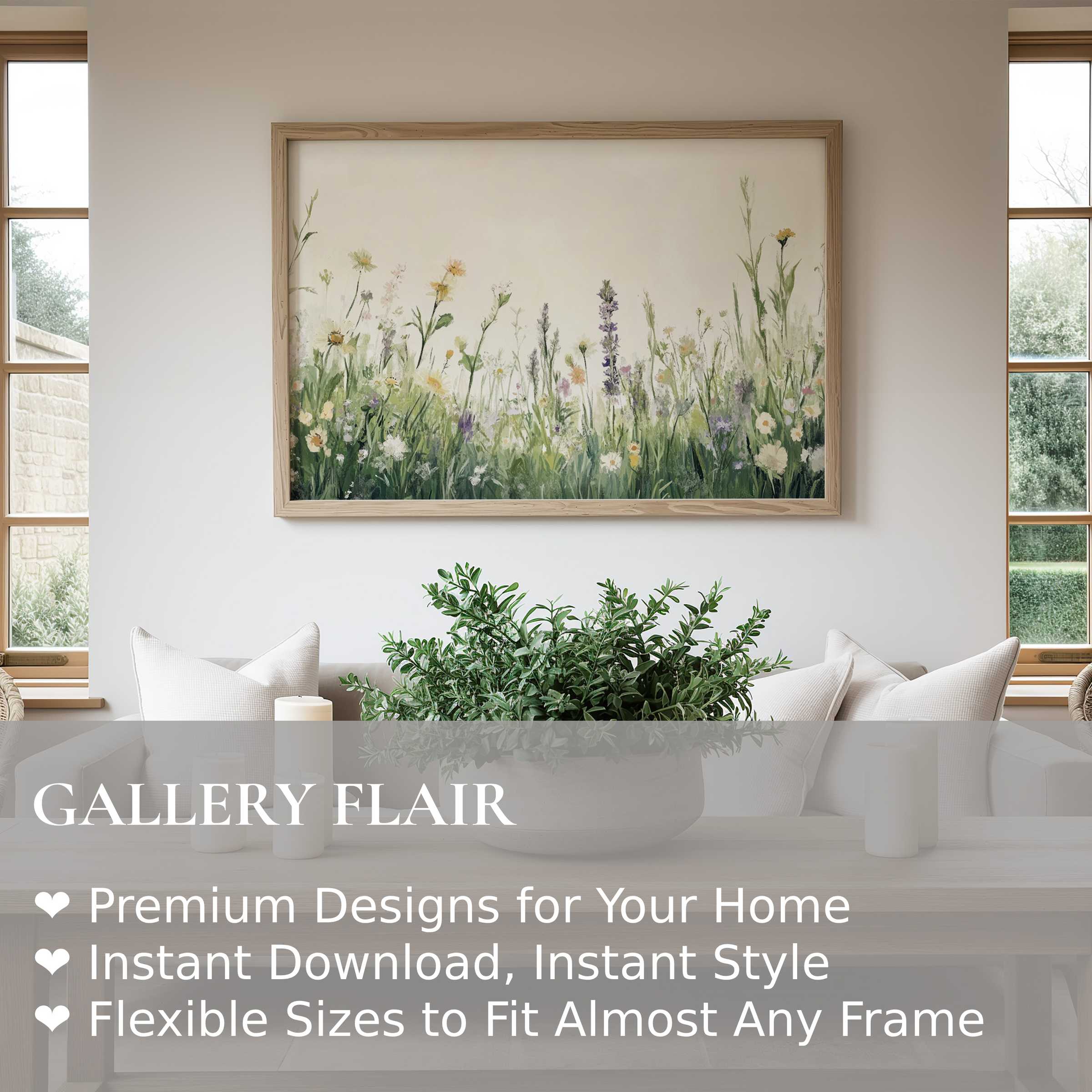 Soft and radiant floral wall art print with delicate wildflowers, enriching modern minimalist living spaces with calming botanical elegance