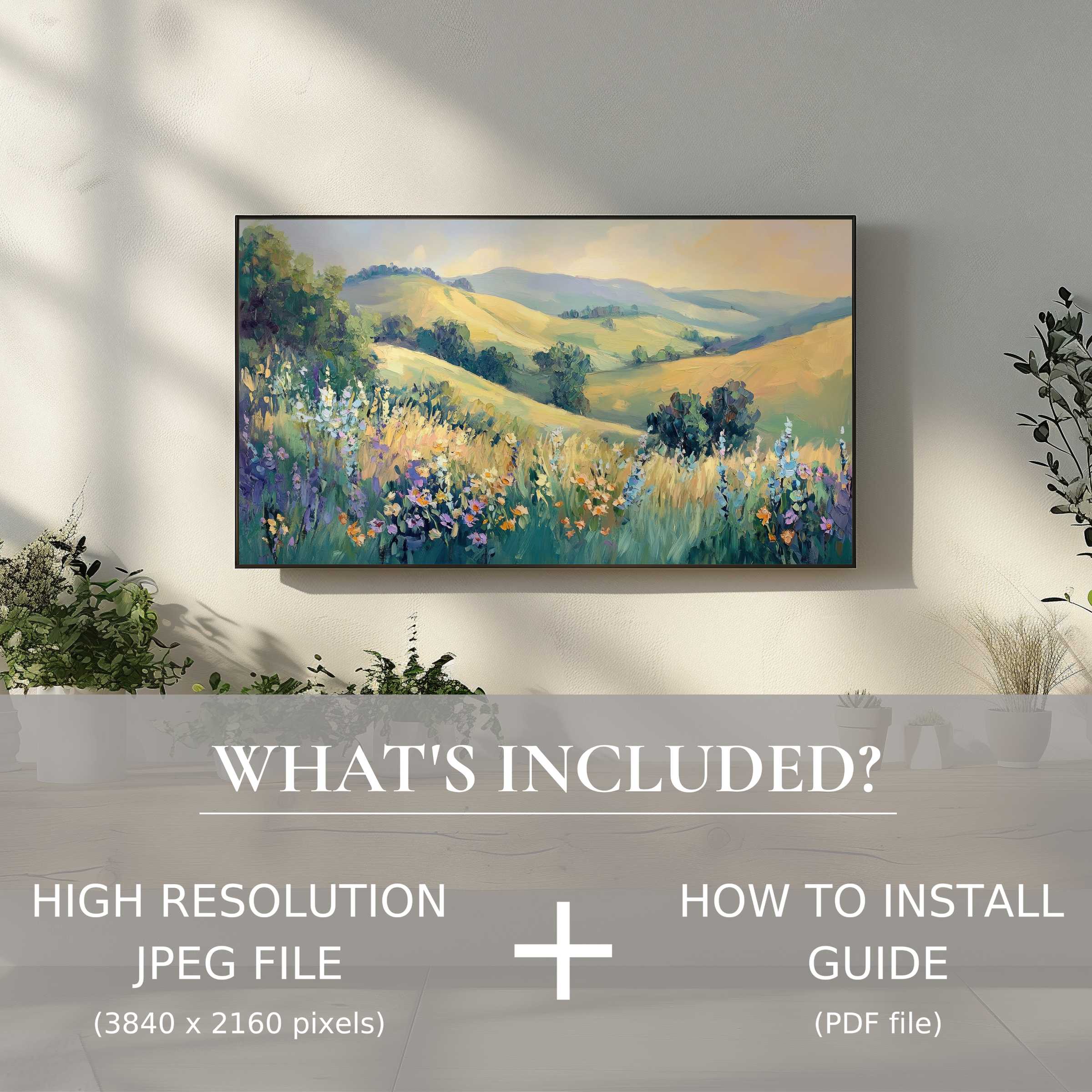 Elegant landscape digital TV art download, easy to use, enhances modern living spaces with vibrant natural beauty