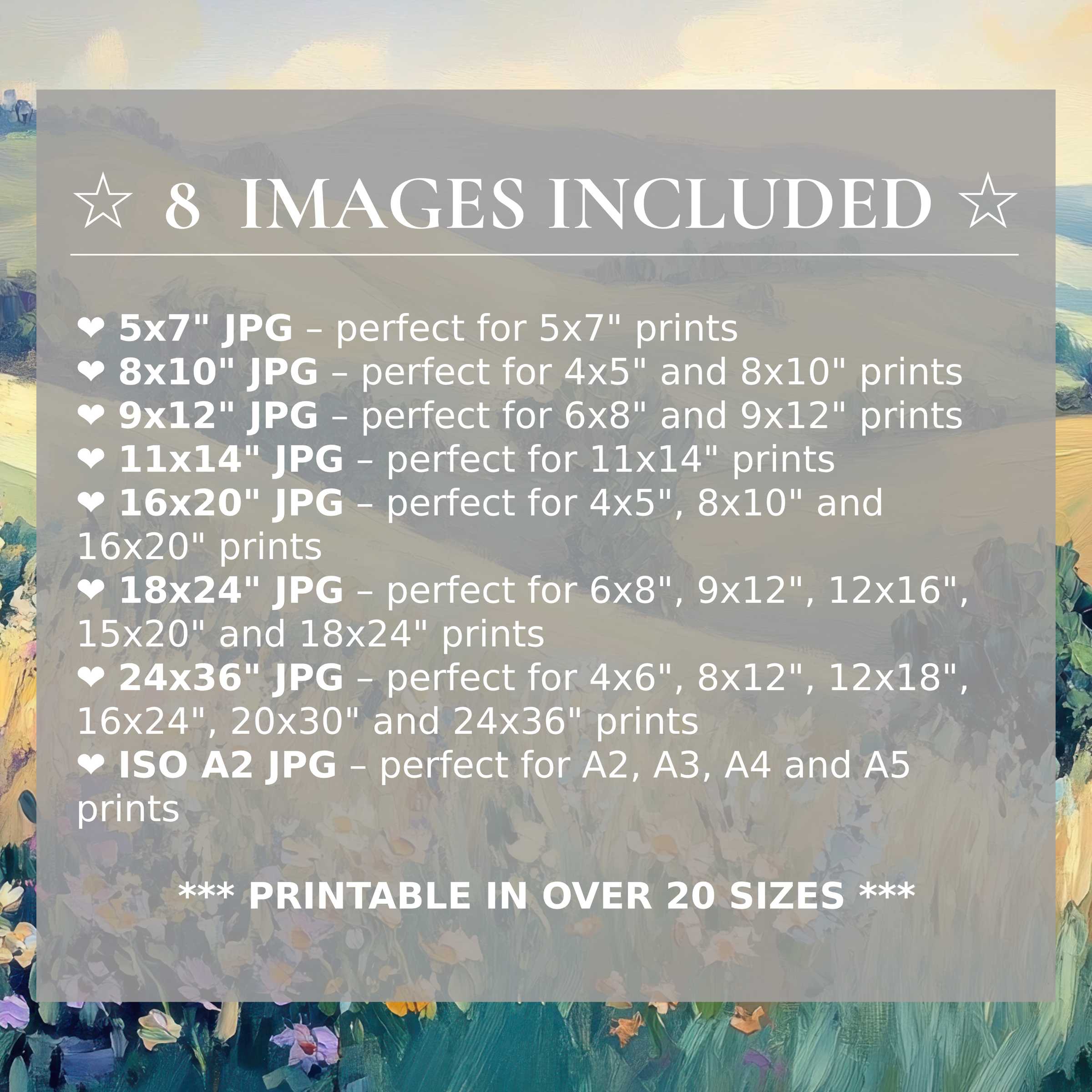 Radiant landscape digital print awash in calming pastels and bold florals, elevating modern interiors with 8 high-quality sizes included