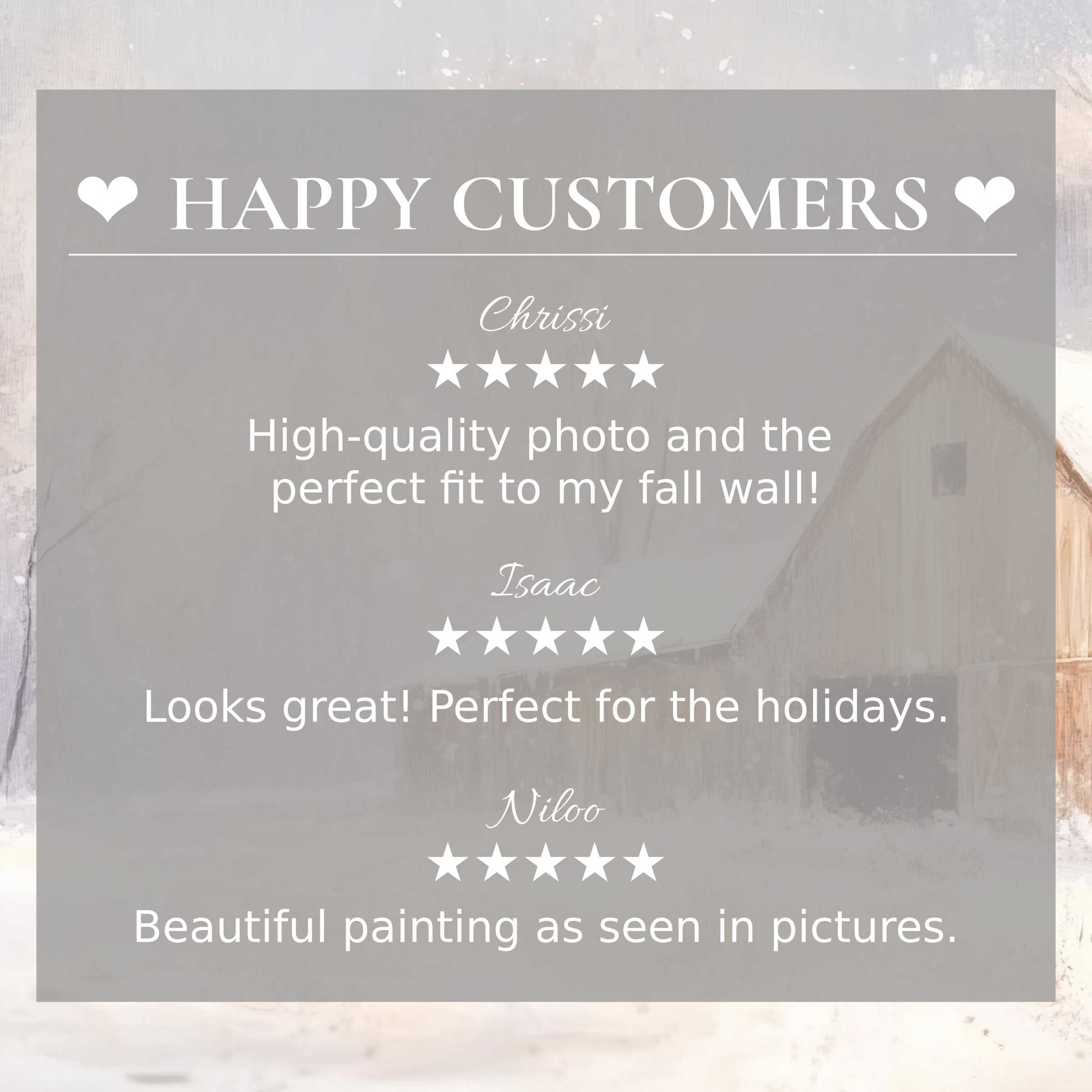 Farmhouse art for Frame TV with abstract muted barn hues, showcasing happy customer reviews and elegant trust-building design