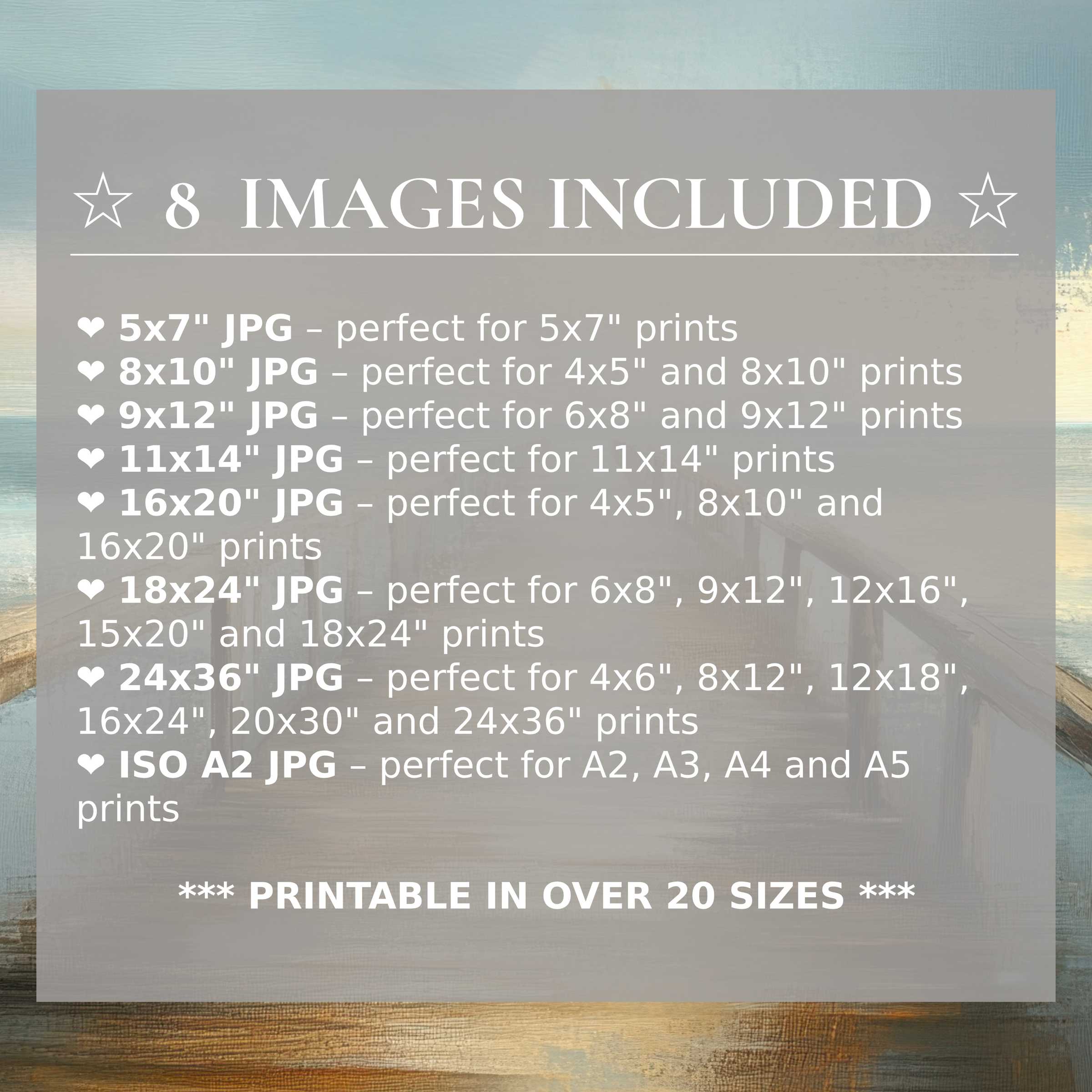 Radiant beach digital print in soothing blues and warm sands, elevating modern interiors with 8 high-quality sizes included