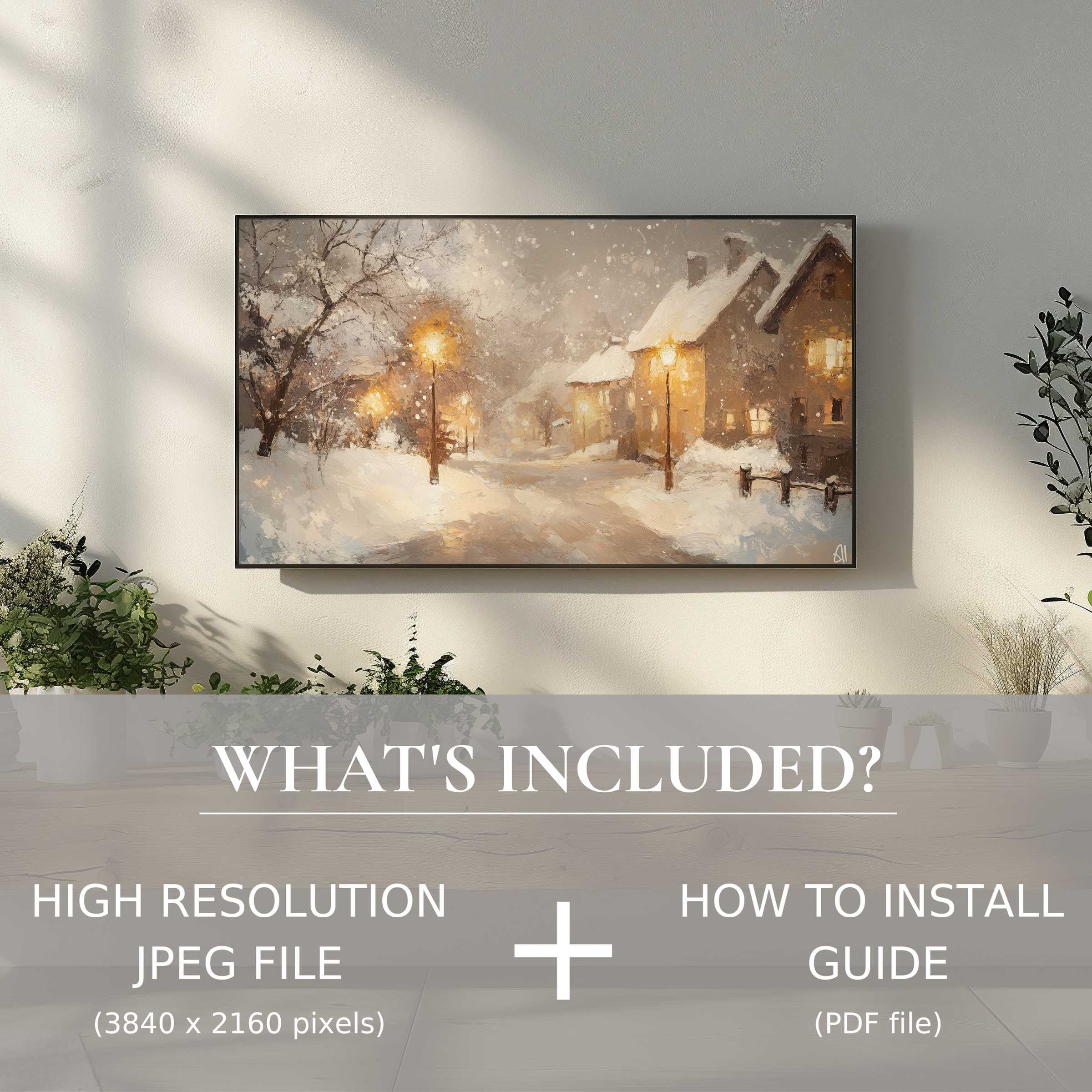 Elegant winter digital TV art download, easy to use, enriches your living space with cozy, modern charm