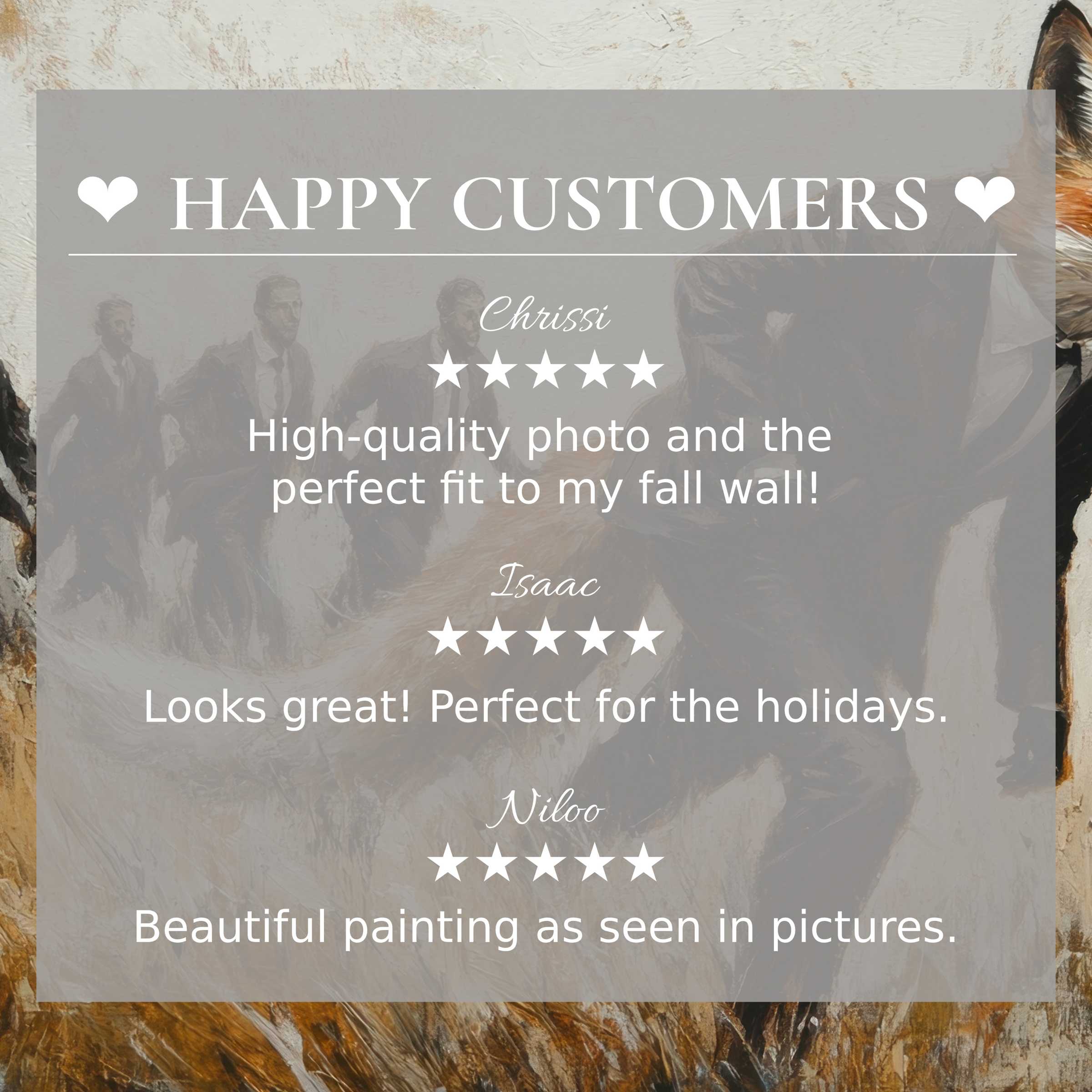 Elegant layout with abstract earthy street art for Frame TV, showcasing trust through happy customer reviews