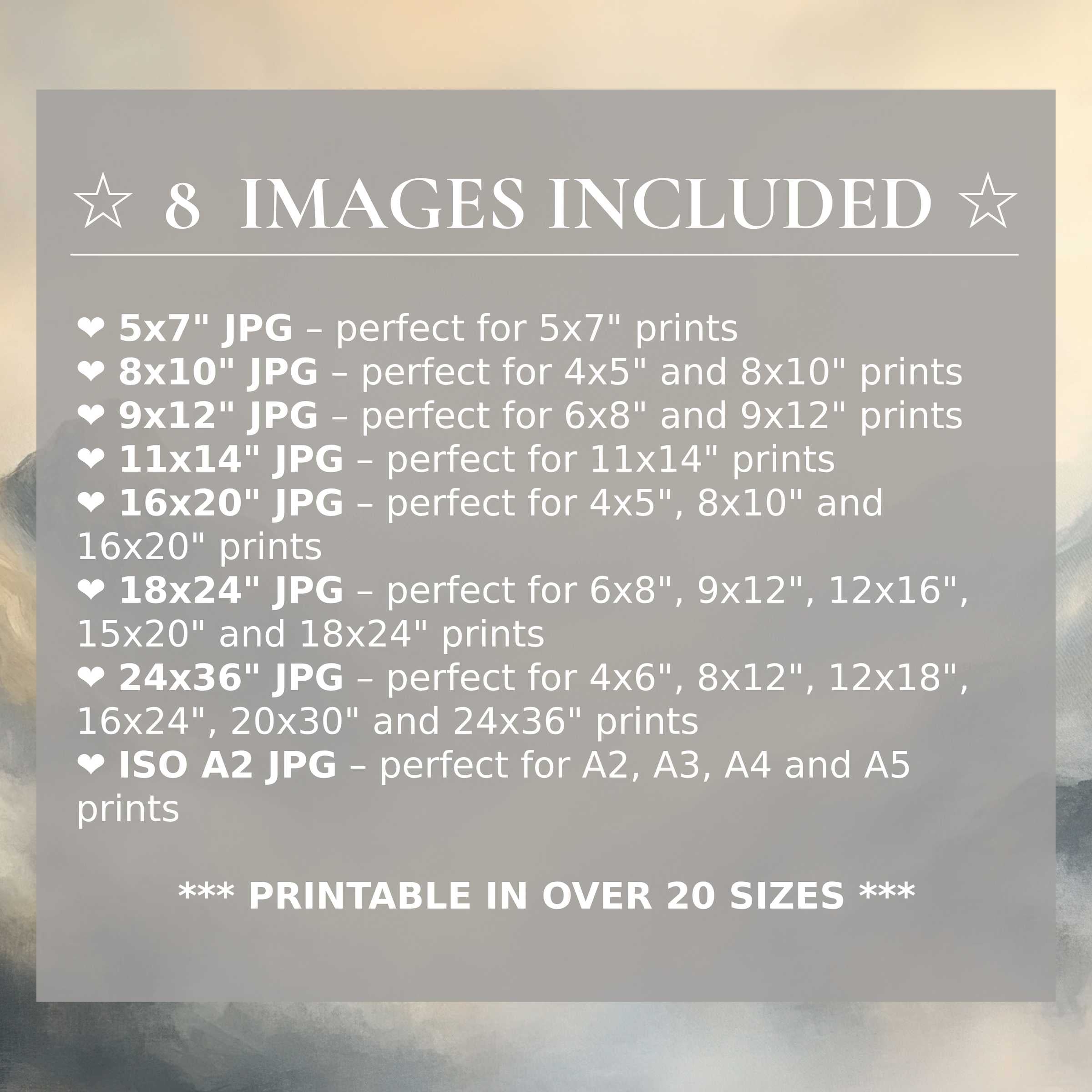 Landscape digital print featuring radiant golden and calming gray tones, elevating modern interiors with style and flexibility; includes 8 high-quality sizes with download
