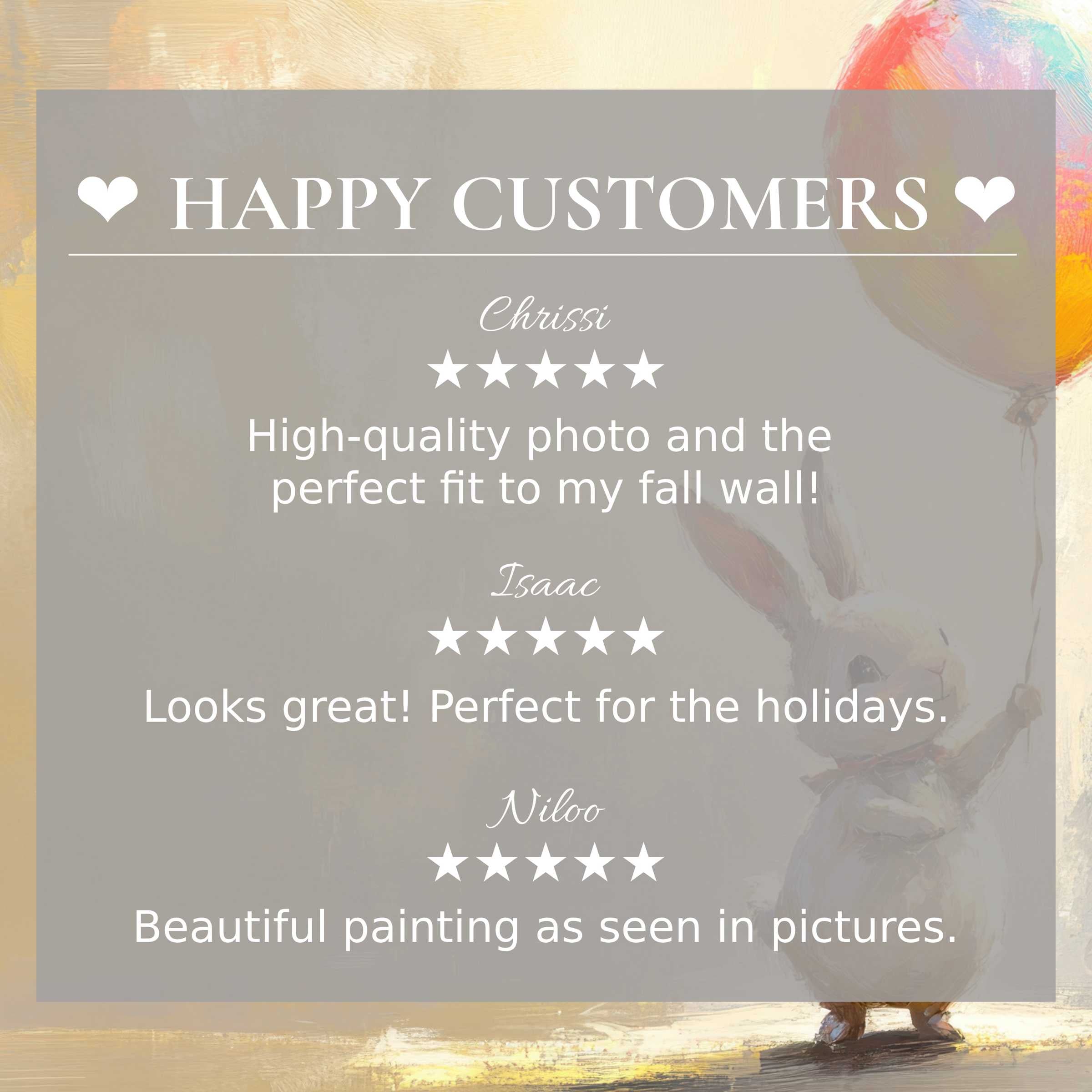 easter art for Frame TV with abstract sunset backdrop, showing happy customer reviews that inspire trust and elegance