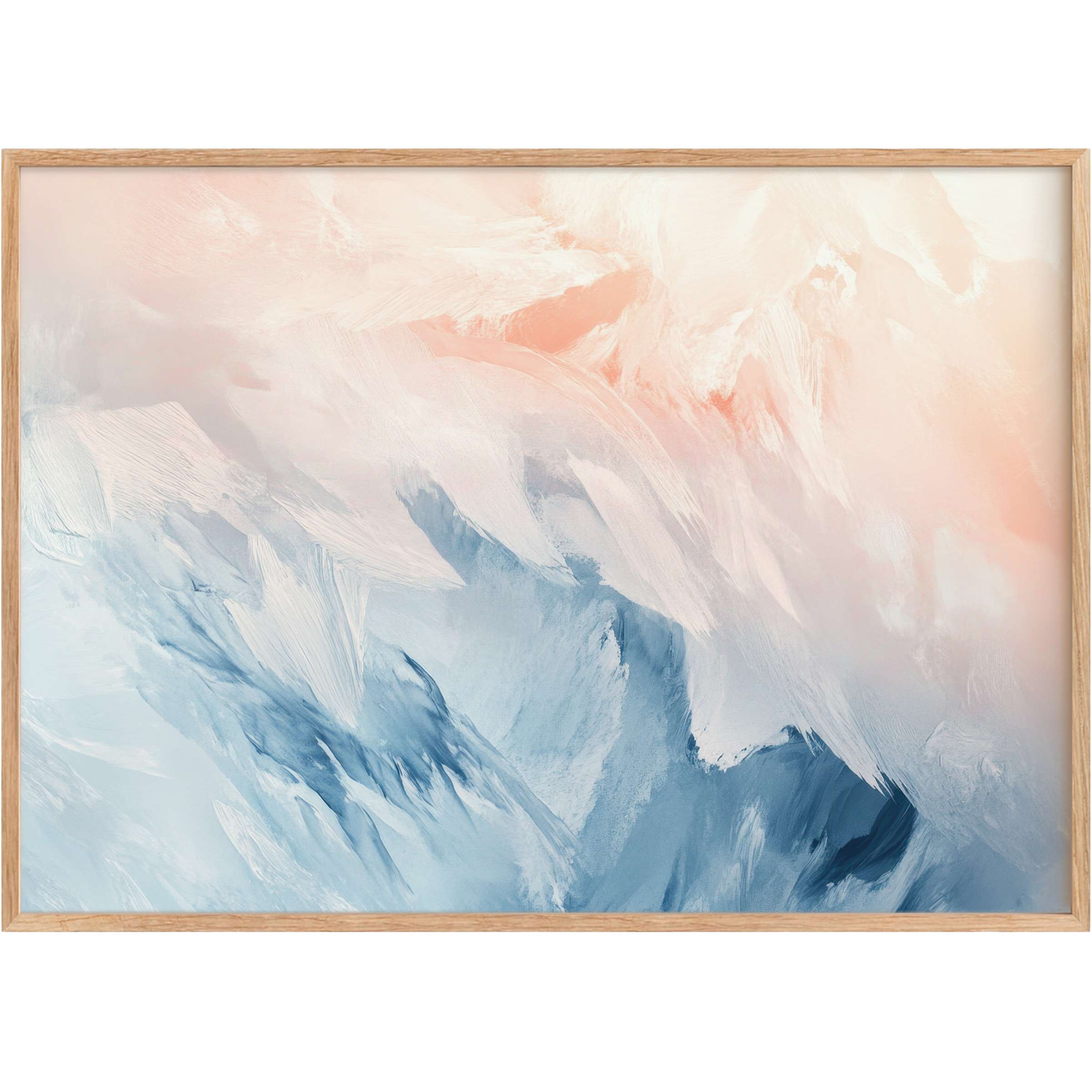 Abstract printable wall art with soft coral and icy blue hues, evoking a serene, airy atmosphere to elevate elegant interiors
