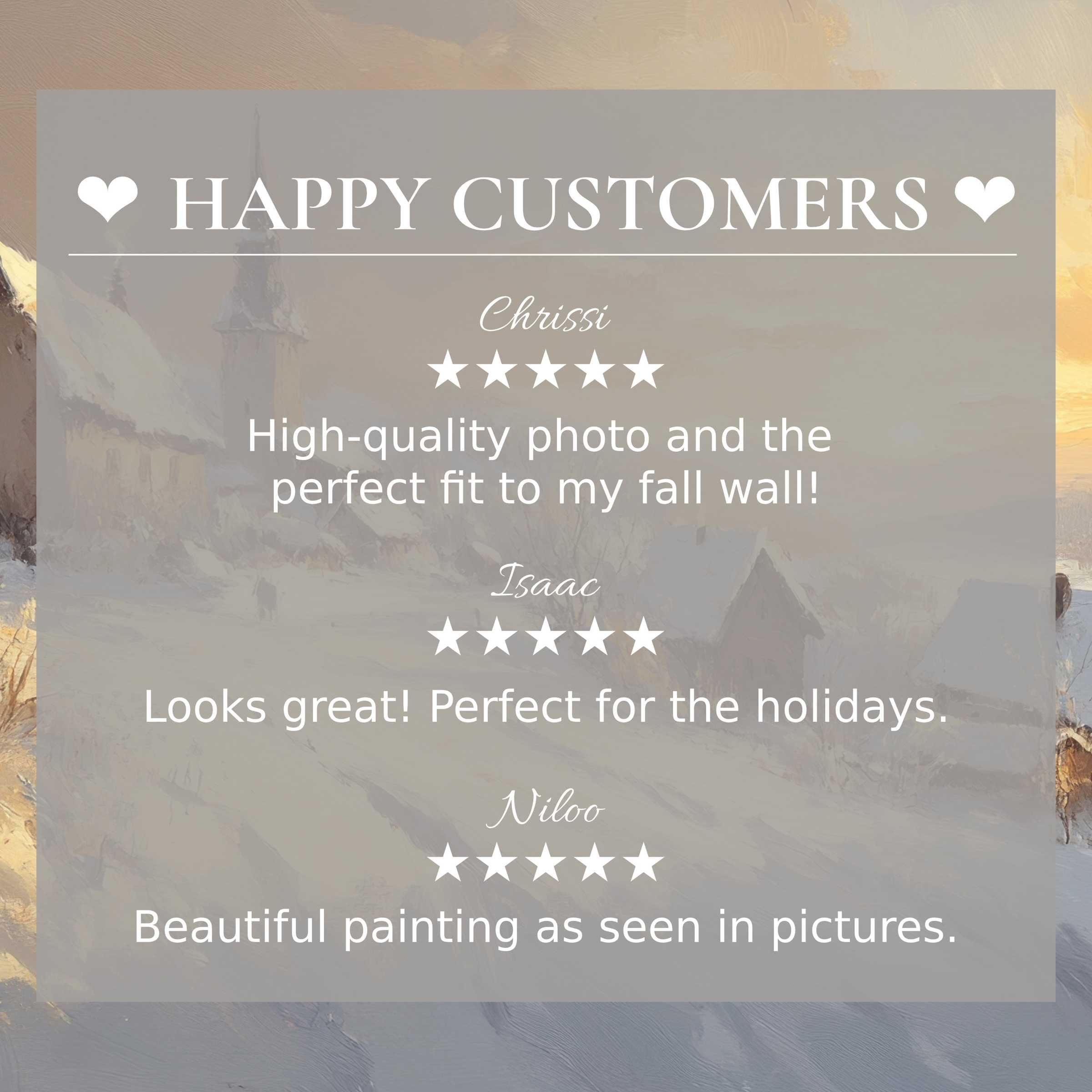 Elegant winter art for Frame TV with serene muted tones, highlighting happy customer reviews that build trust and style
