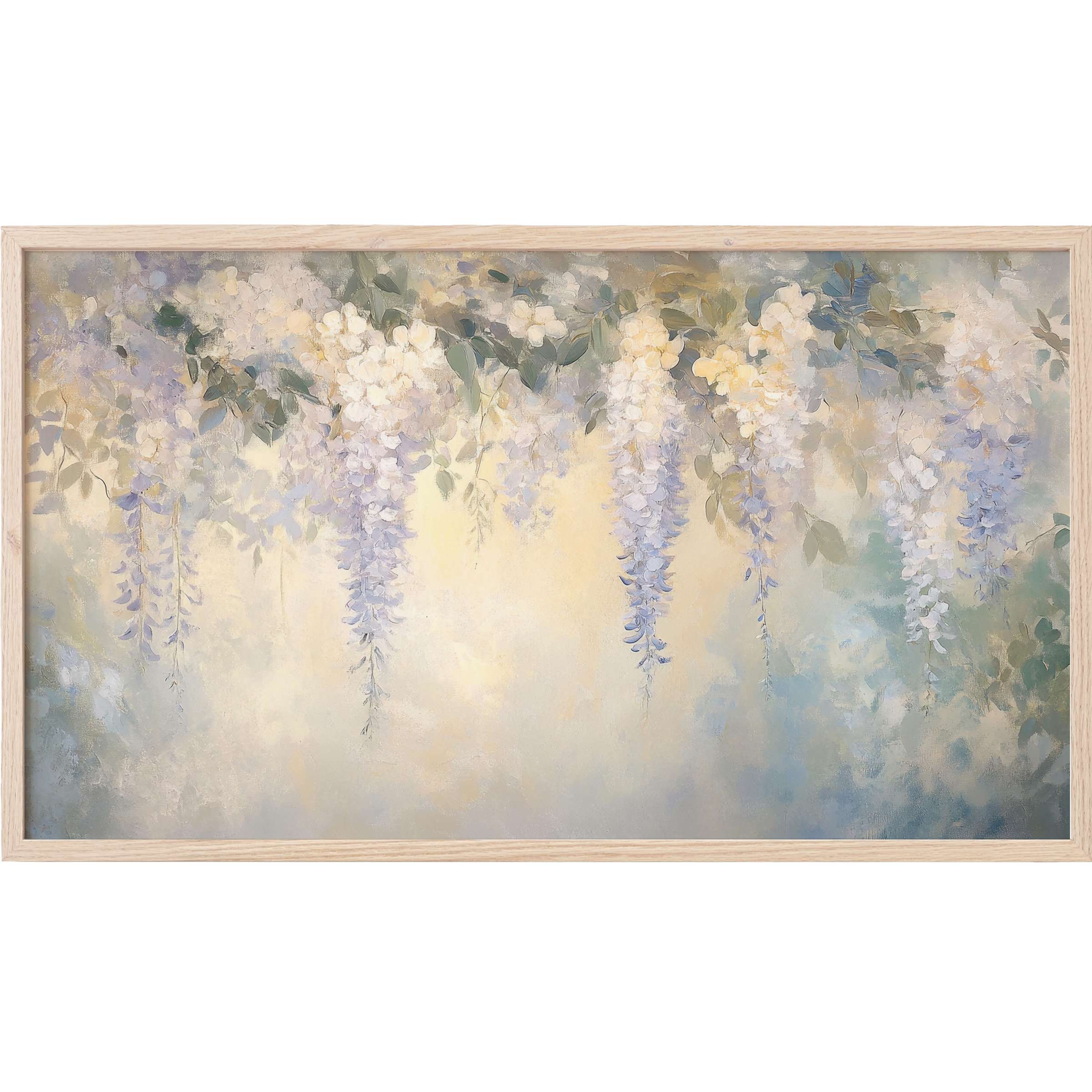 Soft pastel florals cascade in serene blues and creams, framed delicately for vintage Frame TV Art elegance
