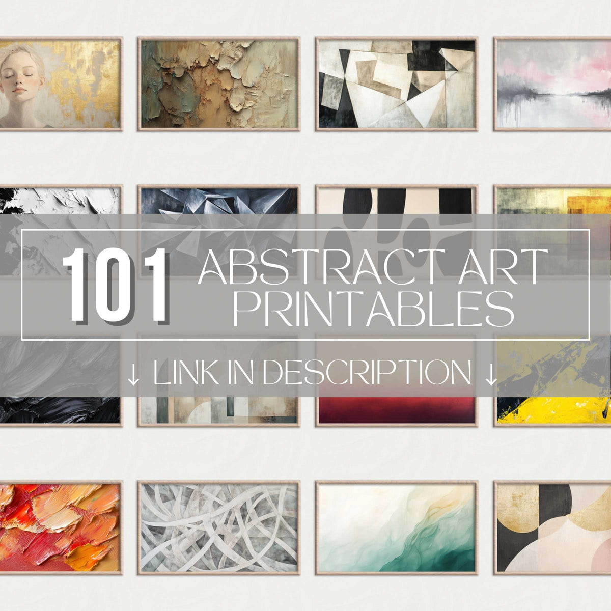 Elegant abstract printable wall art set featuring diverse textures, rich tones, and modern compositions for a curated gallery wall