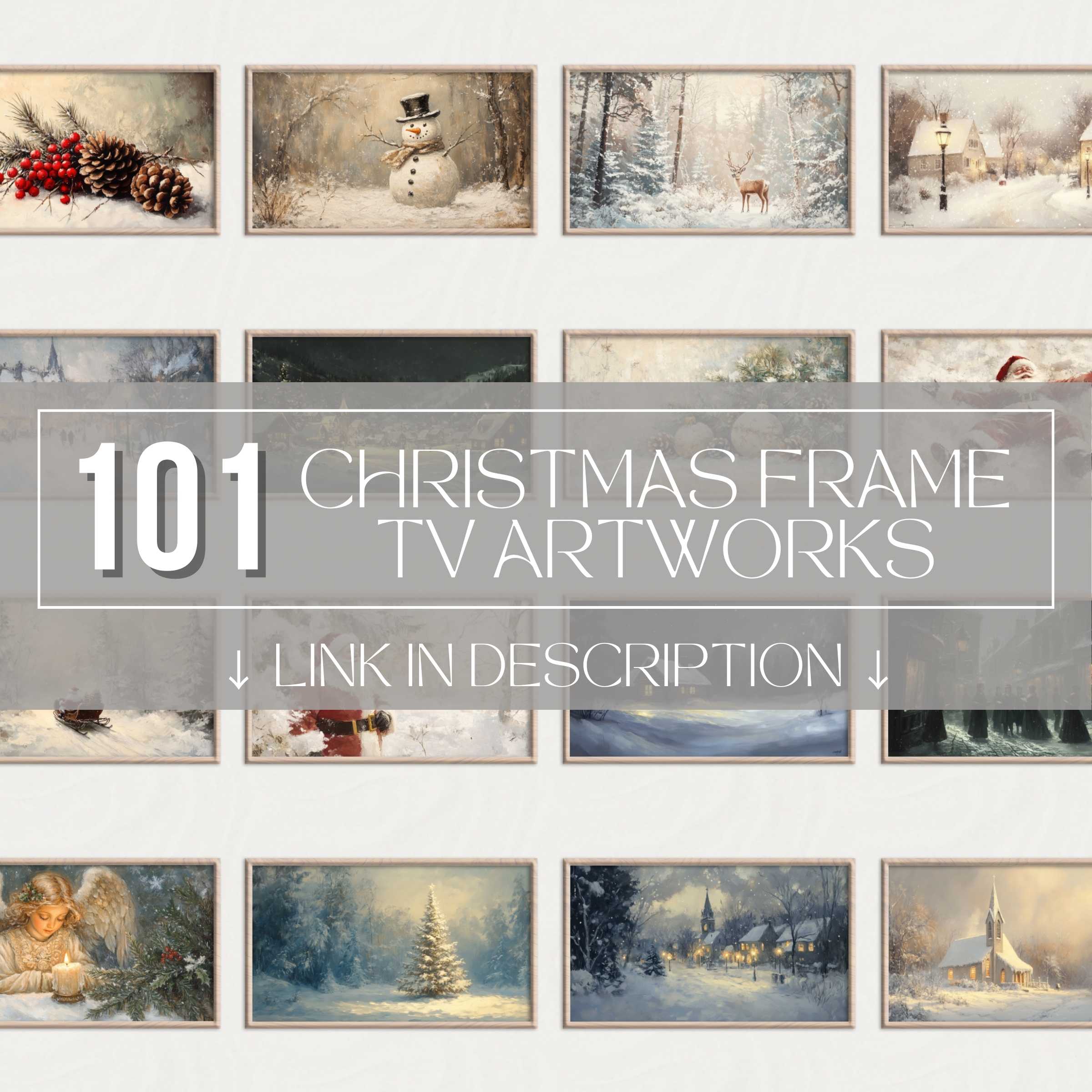 Elegant, varied digital scenes in a clean grid highlight the premium christmas Frame TV art set for stylish decor