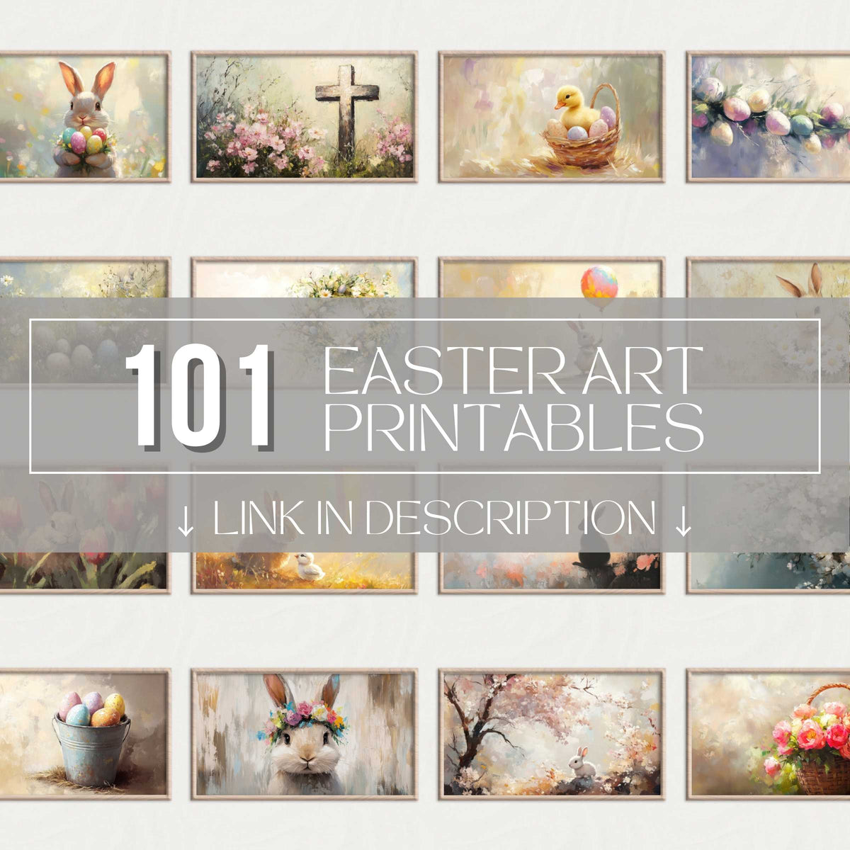 Easter printable wall art set featuring elegant pastel tones, charming bunnies, floral accents, and serene seasonal motifs for a curated gallery wall experience