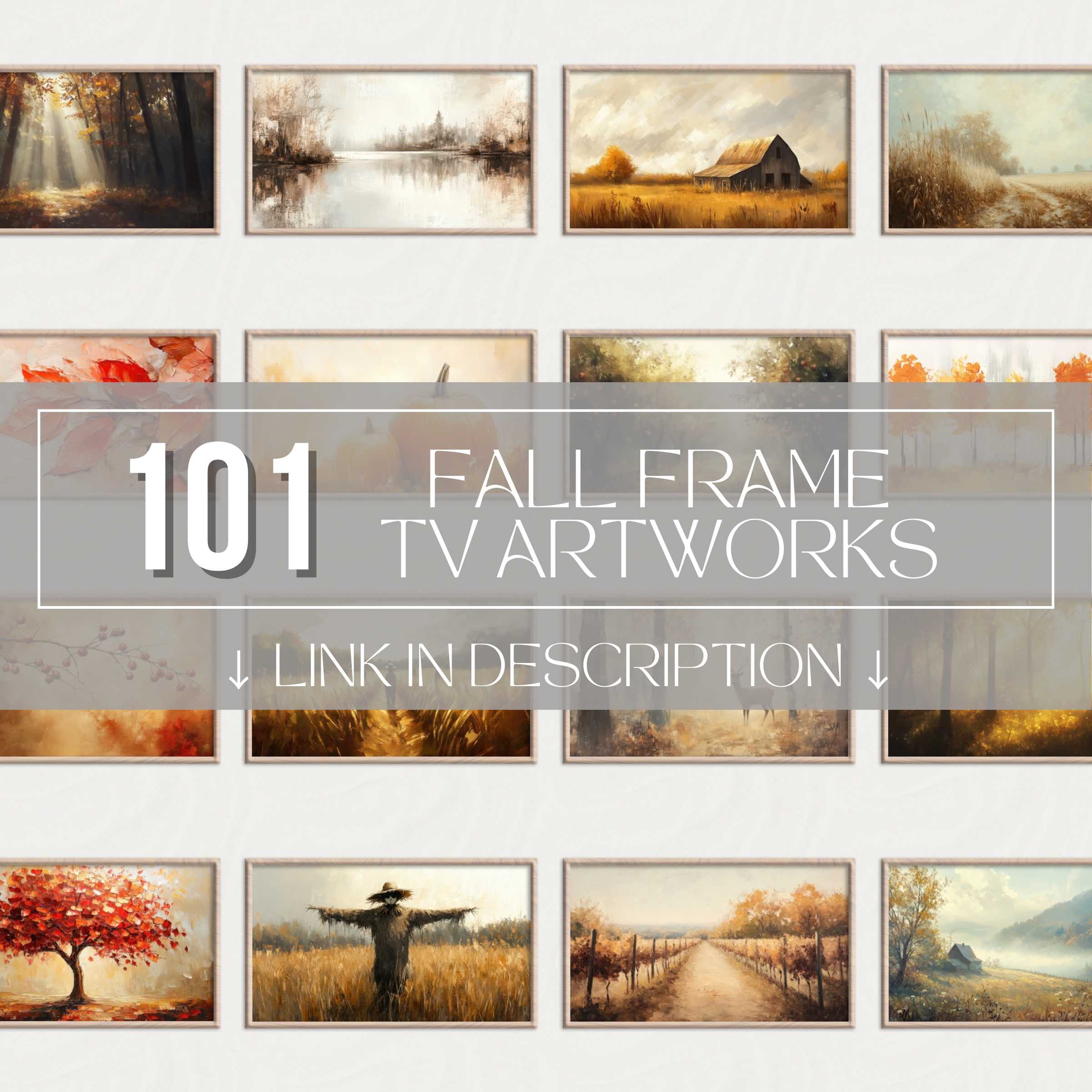 Elegant fall Frame TV art set featuring diverse, high-quality digital landscapes in a sleek, modern layout