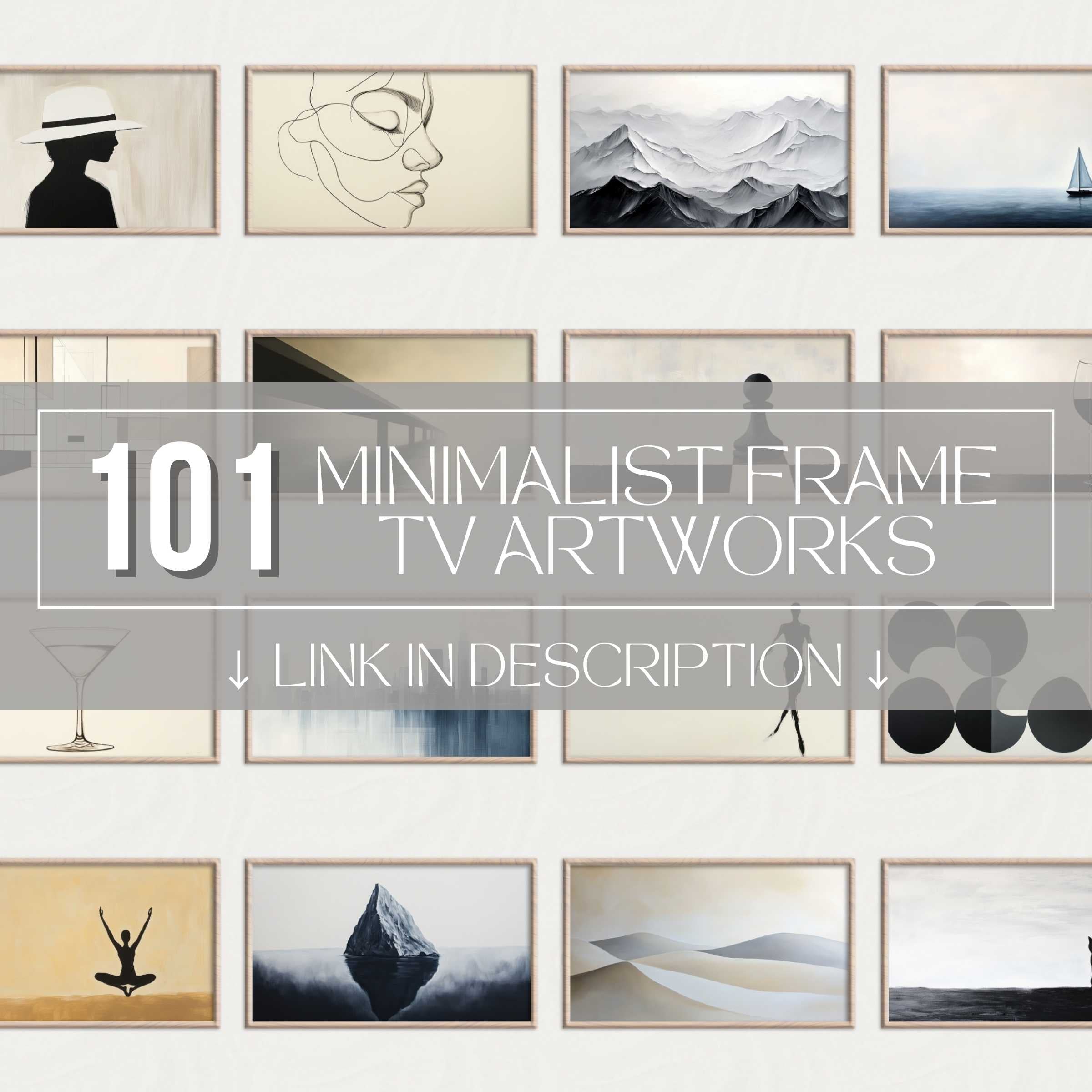 Elegant minimalist Frame TV art set with diverse modern artworks in sleek frames for stylish home decor