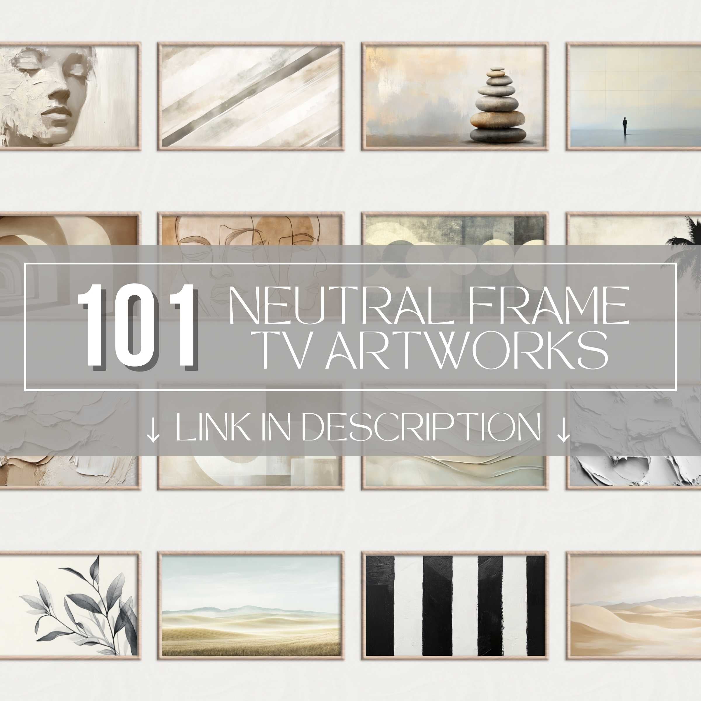 Elegant neutral Frame TV art set featuring diverse modern digital artworks in a stylish, versatile layout for refined décor