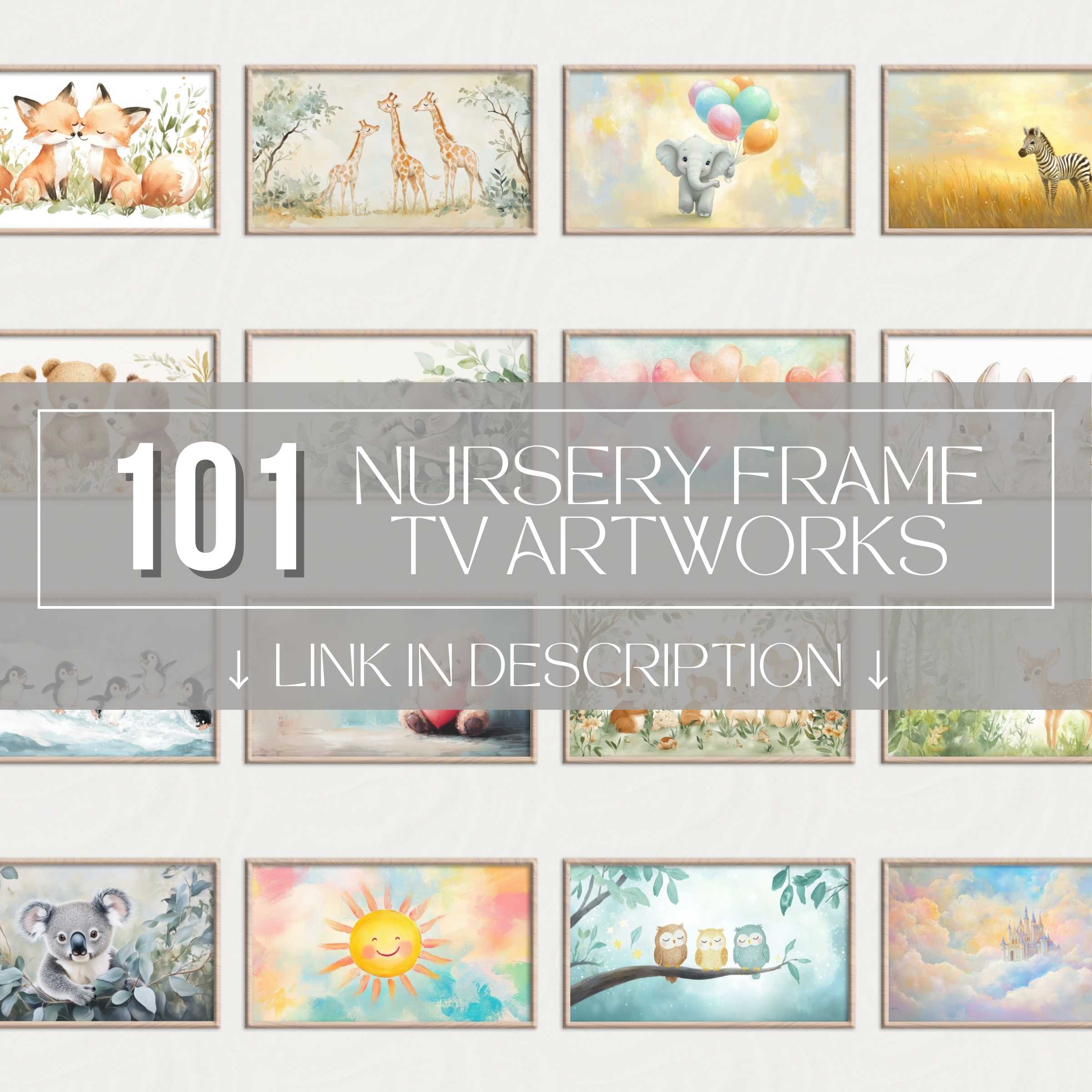 Elegant nursery Frame TV art set showcasing diverse, charming wildlife and nature scenes in soft, stylish designs