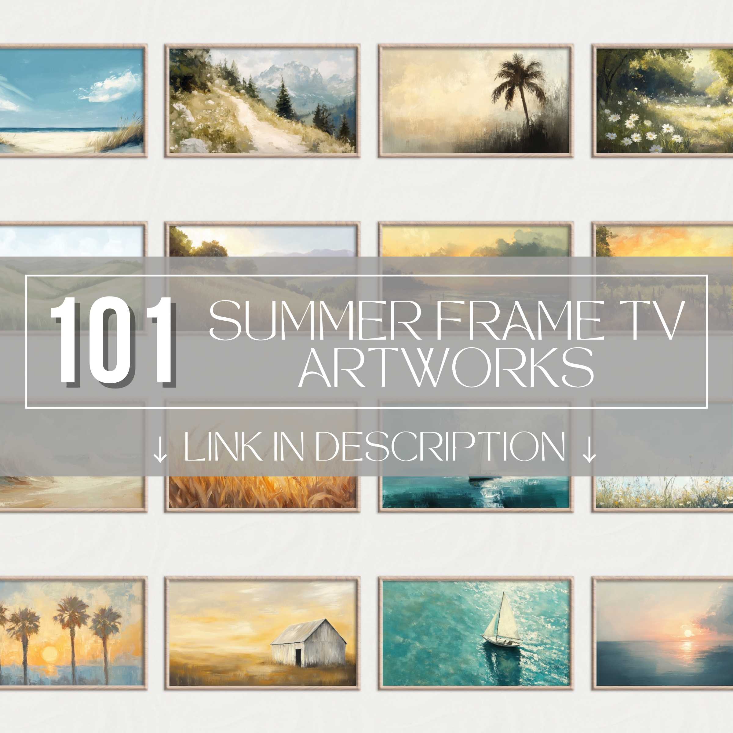 Elegant summer Frame TV art set with diverse, high-quality digital landscapes in a sleek, modern presentation