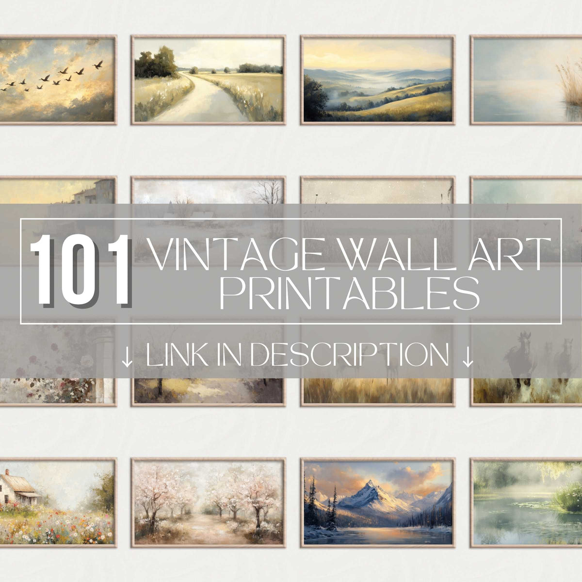 Vintage printable wall art set featuring serene landscapes and soft textures, perfect for curating an elegant, cohesive gallery wall