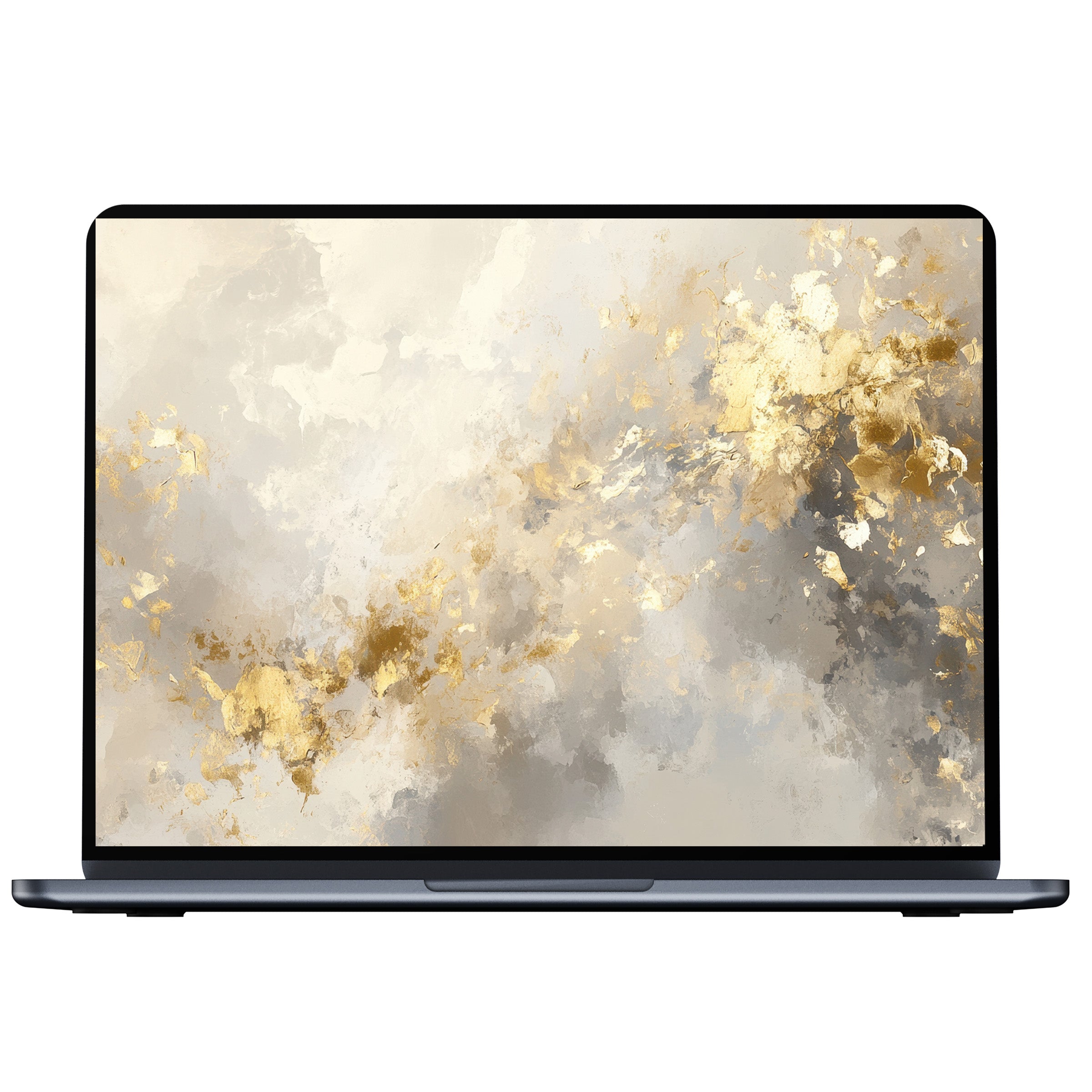 Elegant abstract desktop wallpaper in gold and gray hues offers calming inspiration for PC or laptop digital download