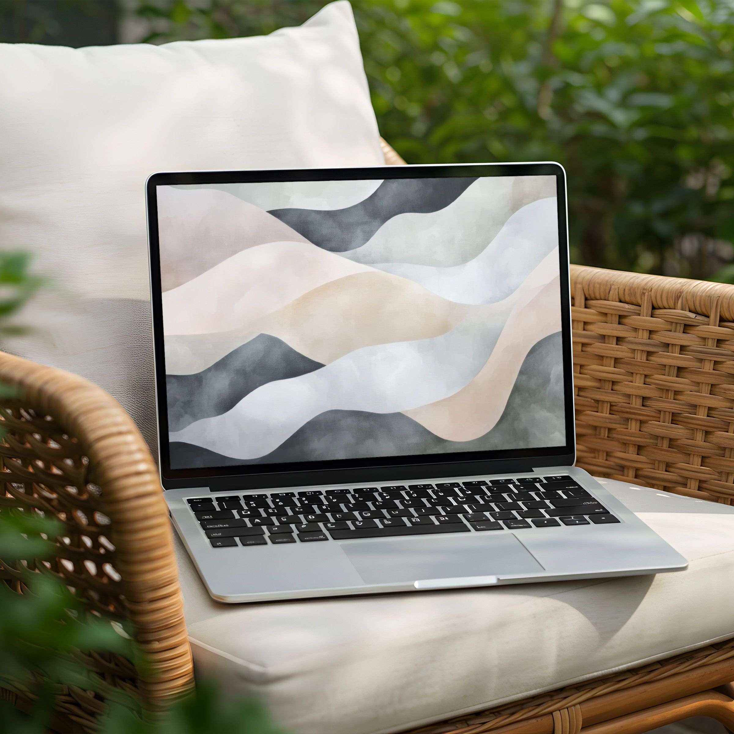 Elegant abstract waves in soft neutral tones for a desktop background on a PC or Laptop instant download for mindful ambiance