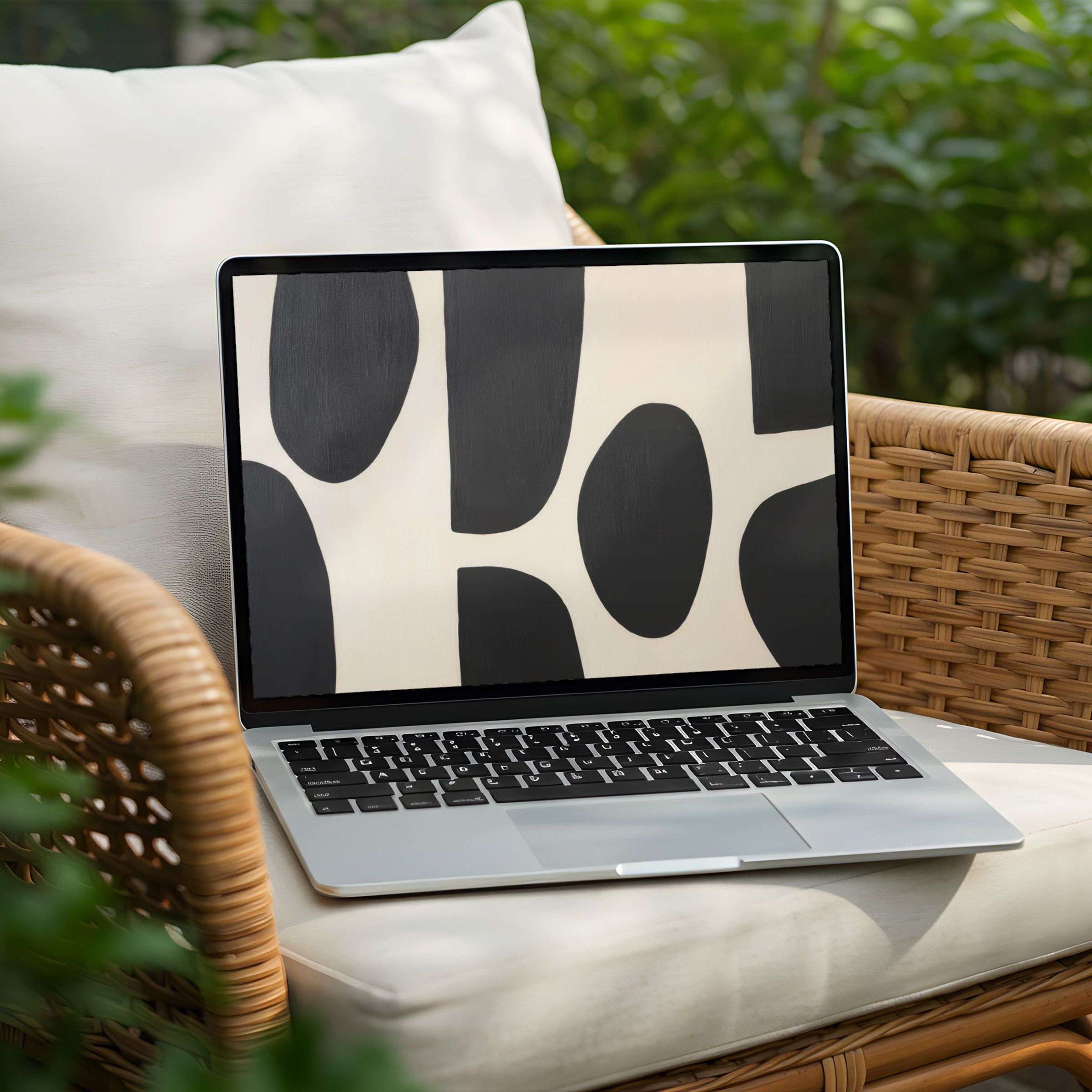 Elegant black-and-white abstract desktop background for PC or Laptop instant download to inspire calm and mindful aesthetics