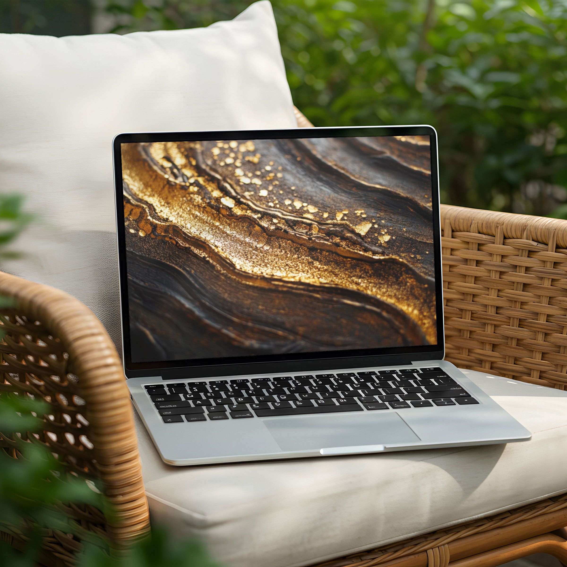 Elegant gold and brown swirling desktop background for instant download on a PC or laptop inspires calm and mindfulness