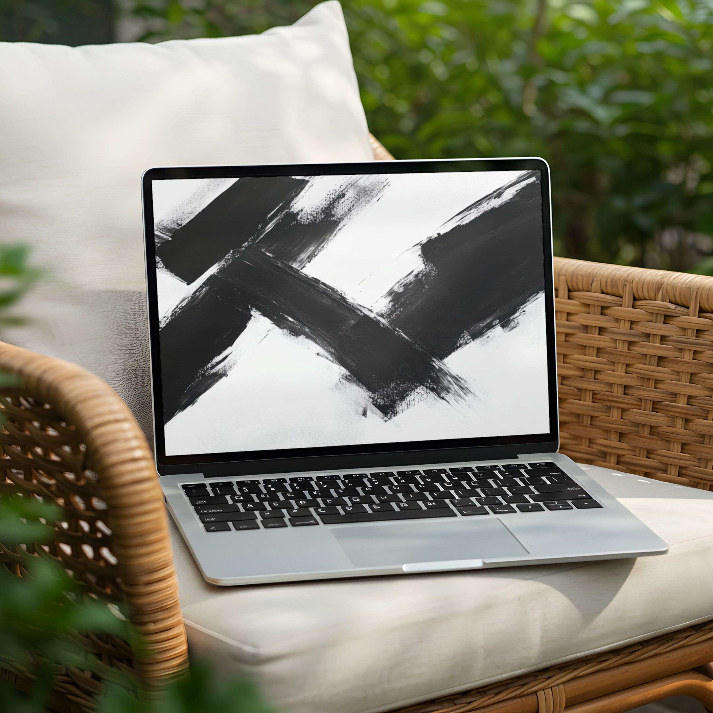 Elegant black brush strokes enhance your PC and Laptop desktop background with this instant download design exuding calm and inspiration