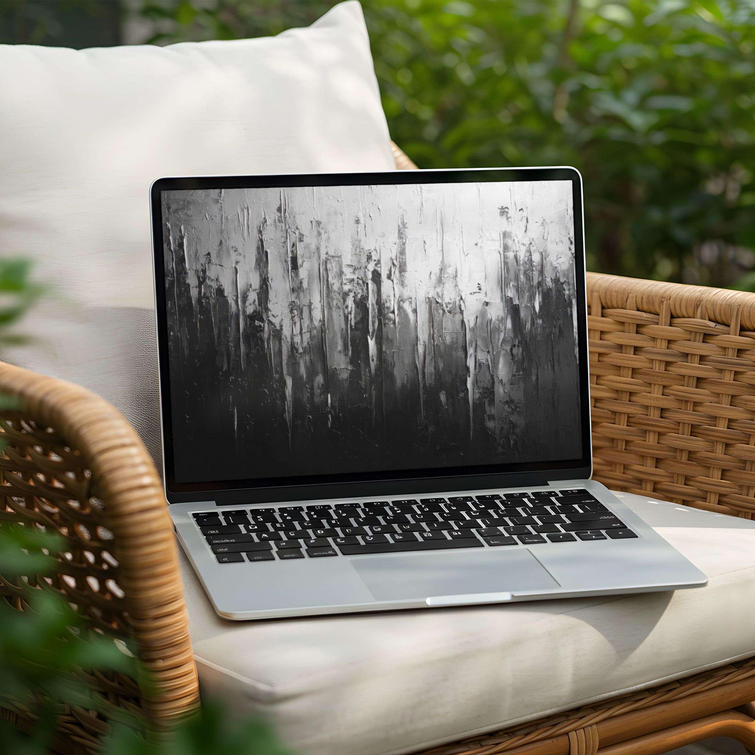 Elegant black-and-white forest desktop background for PC or Laptop instant download inspiring calm and mindfulness in any space