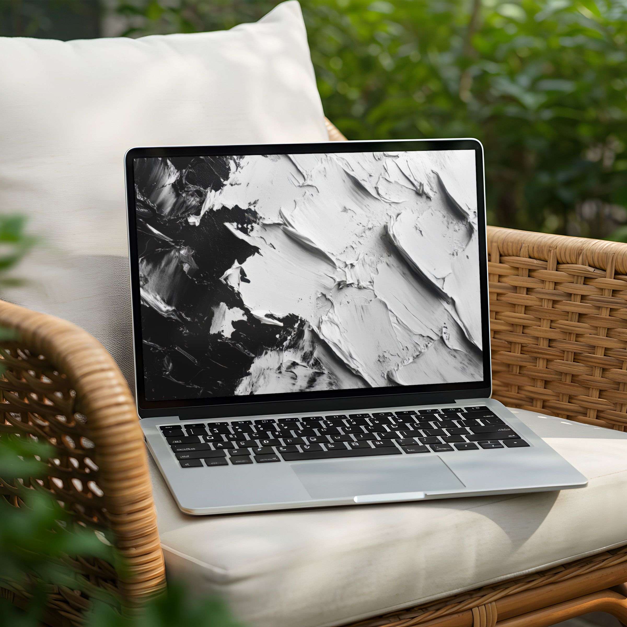 Elegant black and white abstract desktop background for PC or Laptop instant download for a calming aesthetic oasis