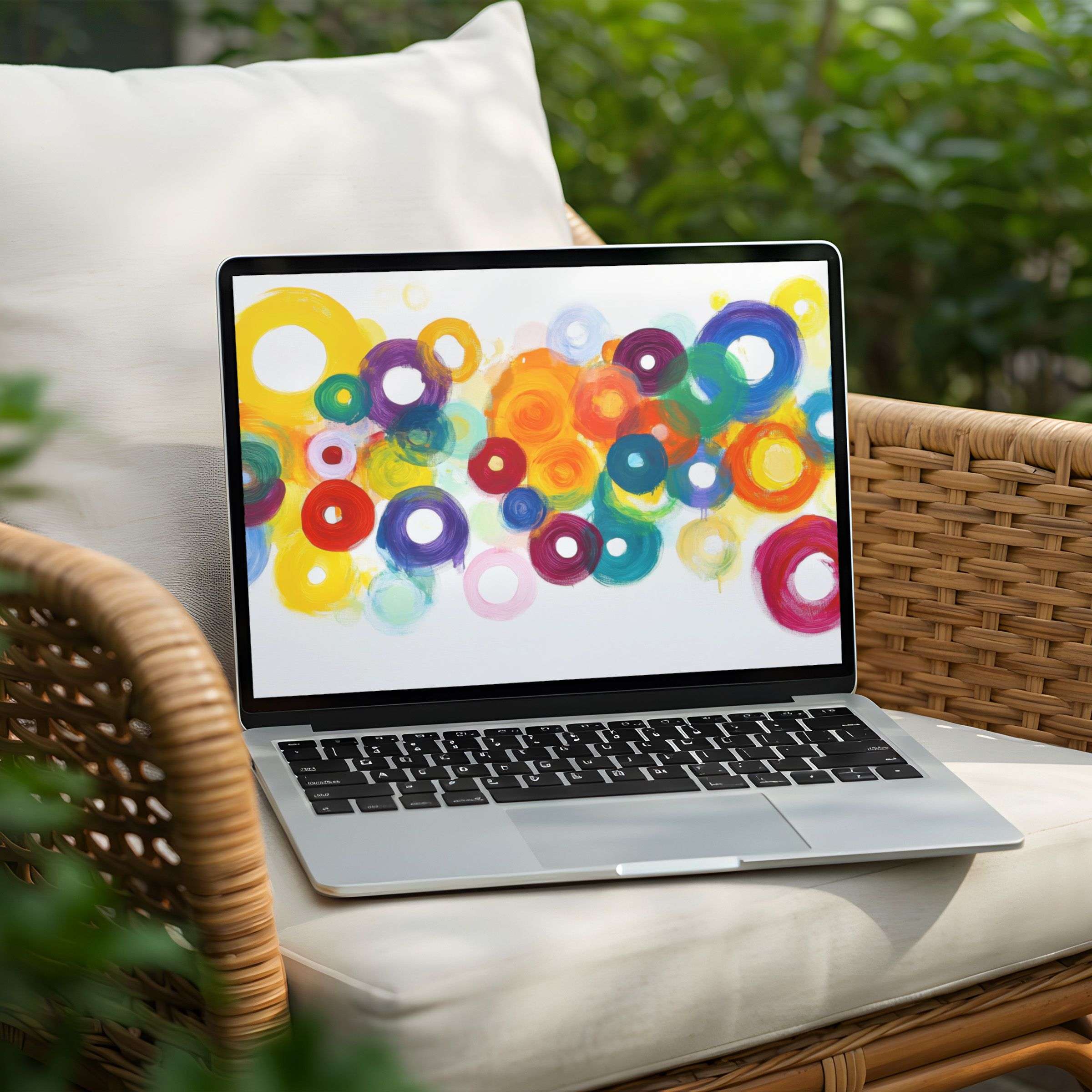 Vibrant abstract circle art for desktop background on PC or Laptop instant download to inspire calm elegance and mindfulness