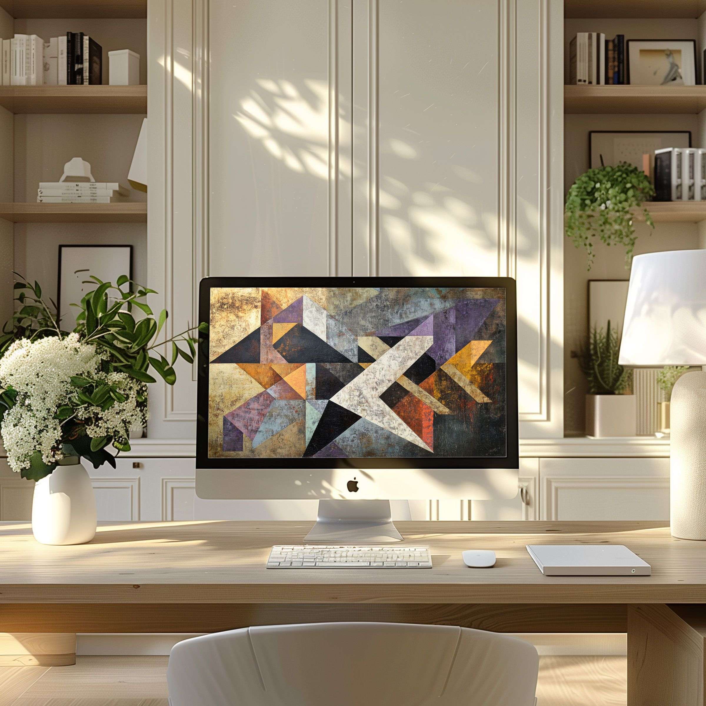 Elegant abstract geometric art wallpaper for computer, ideal for PC or laptop, enhancing modern home office inspiration and calm
