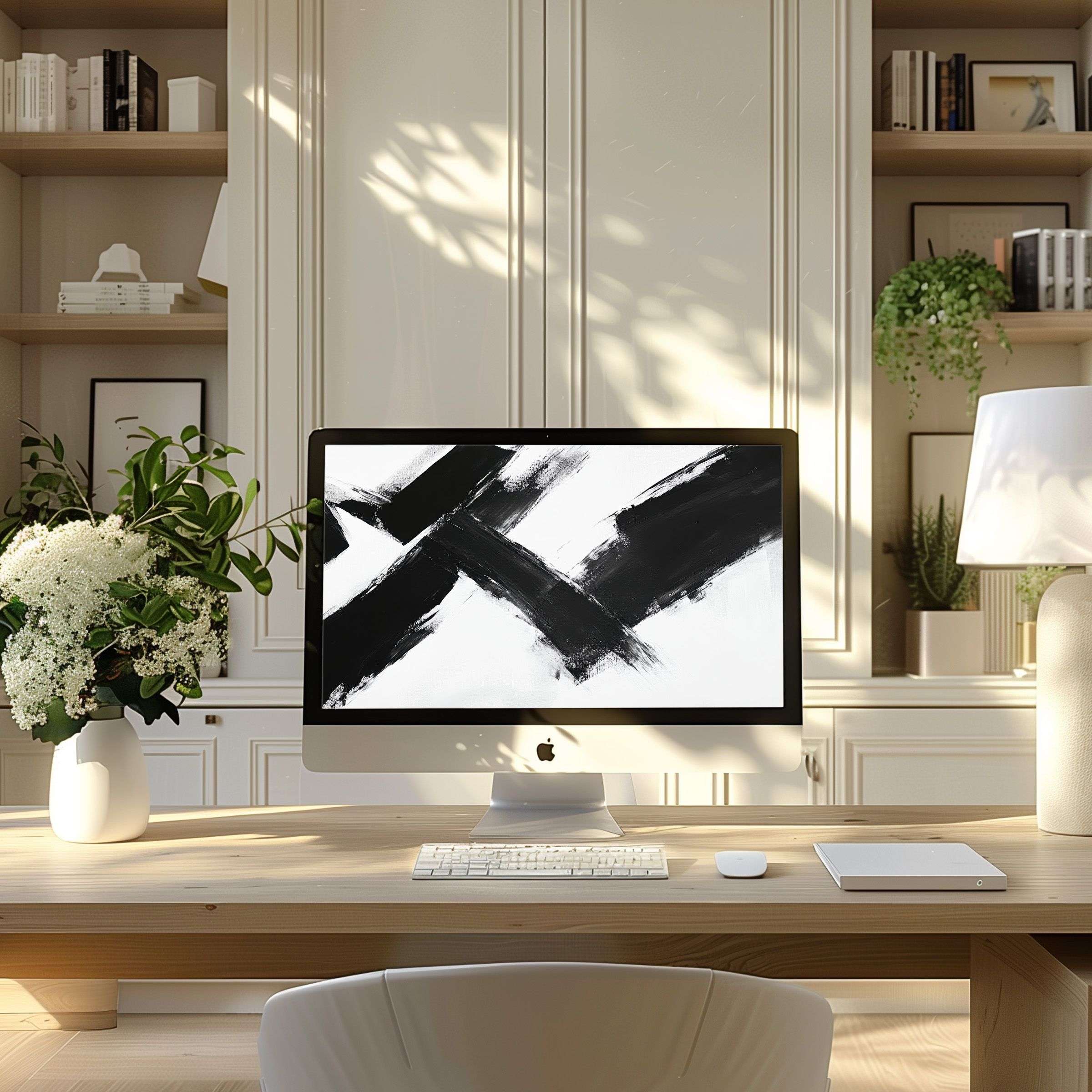 Elegant black and white abstract wallpaper for computer brings calm and inspiration to any PC or laptop in a modern home office