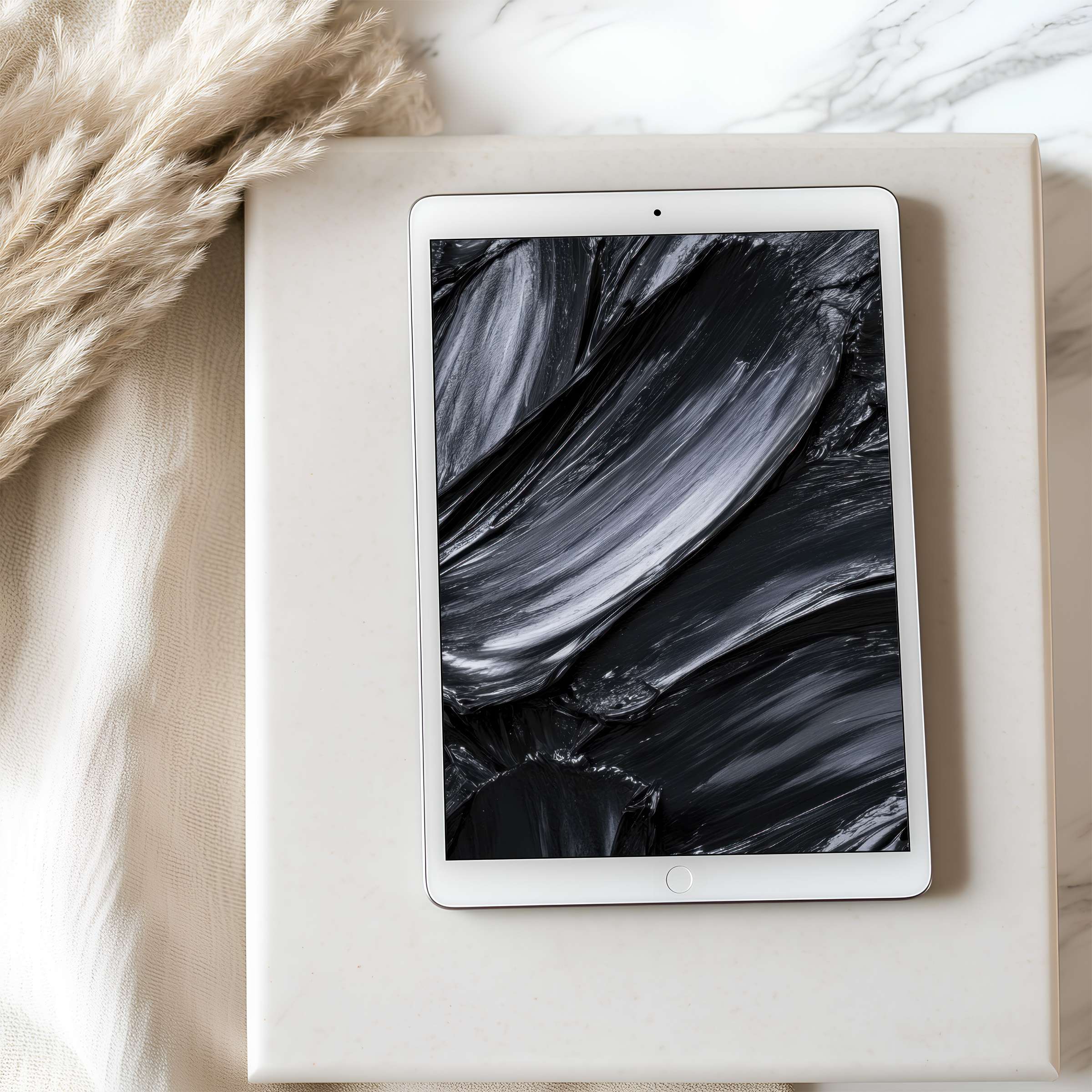 Elegant black and white brushstroke art for tablet wallpaper offers a calming vibe, ideal for iPad users seeking high resolution downloads
