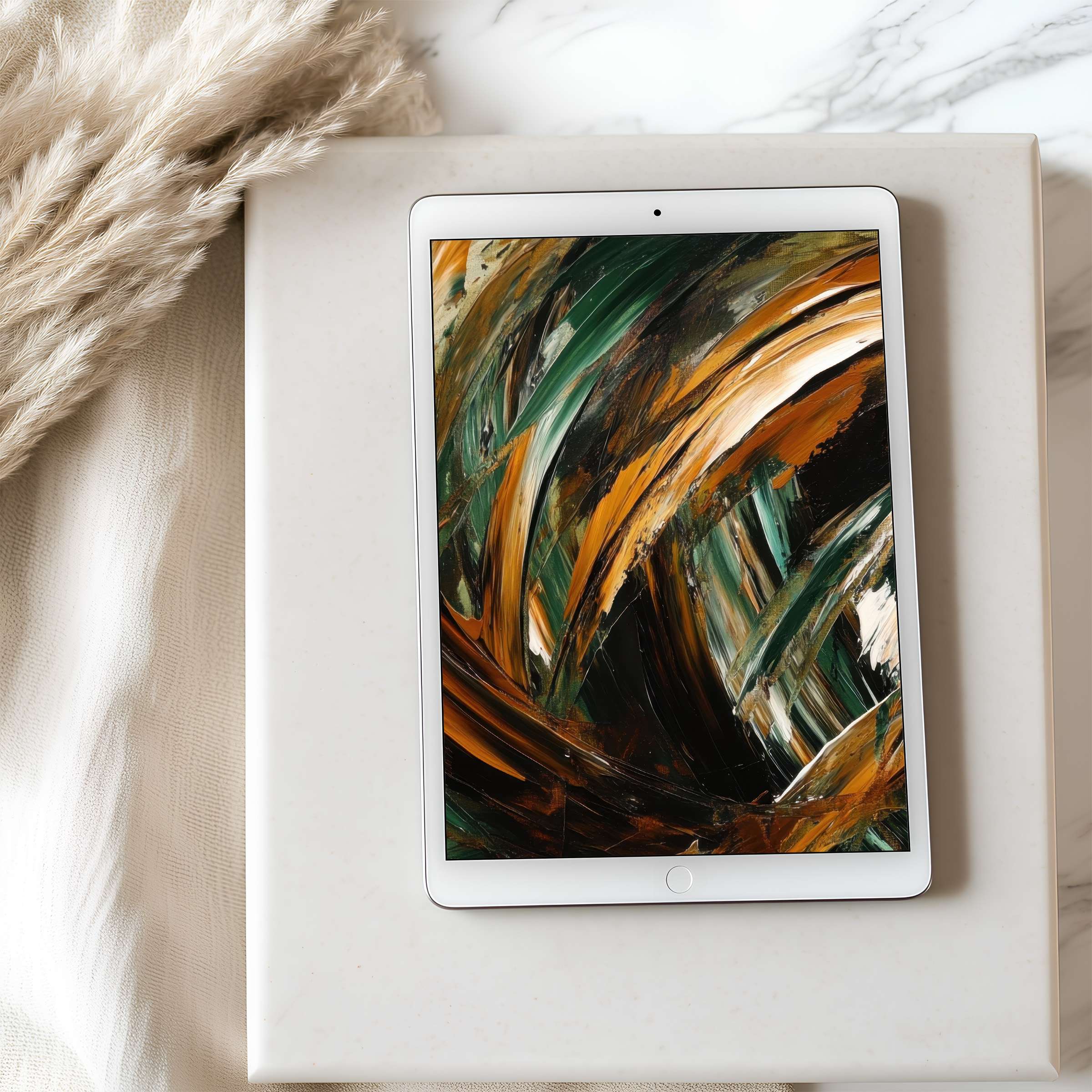 Elegant abstract design with earthy tones on tablet wallpaper complements serene decor for high-resolution iPad and Android download