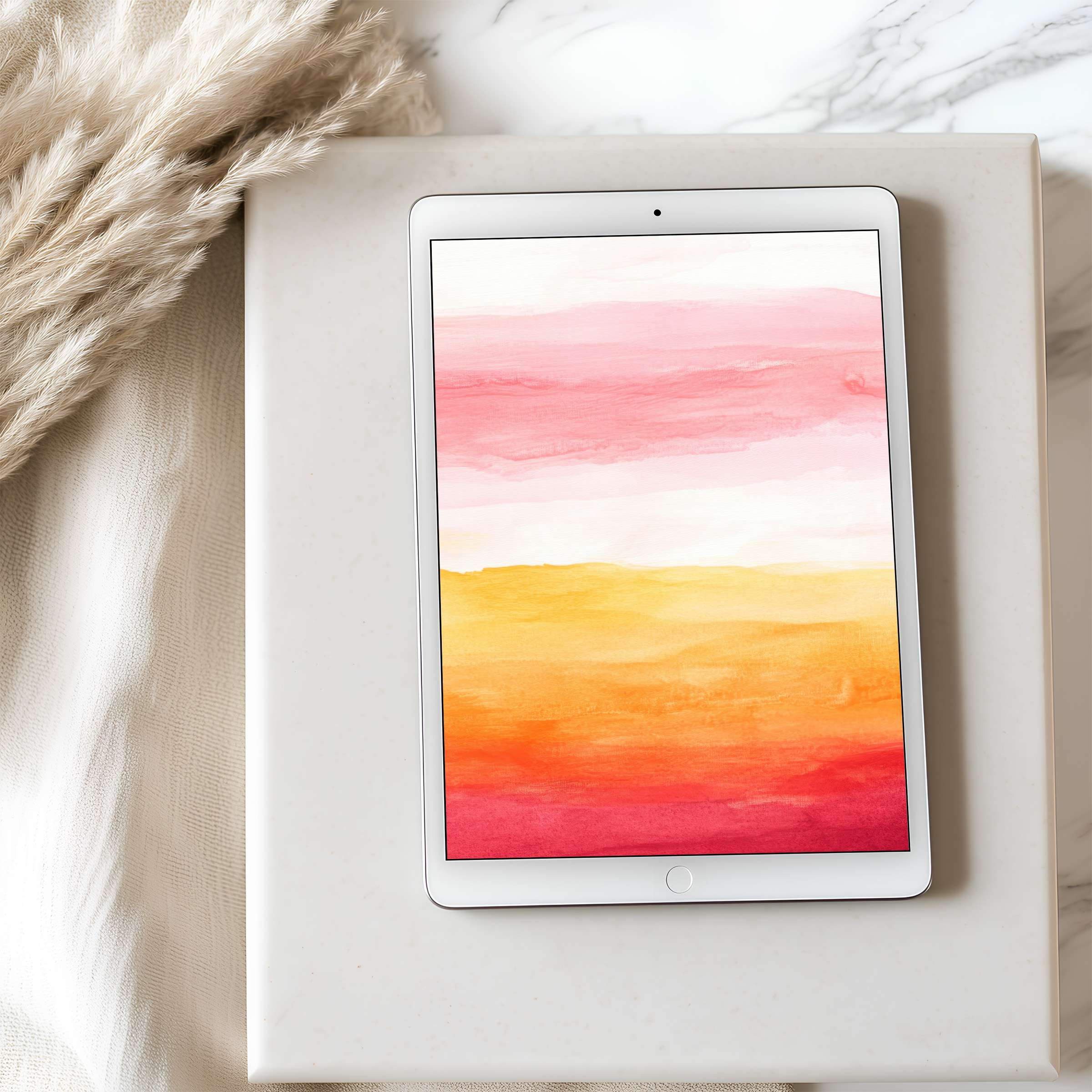Elegant tablet wallpaper in soft pinks and oranges, perfect for iPad, offering tranquility in high resolution digital download