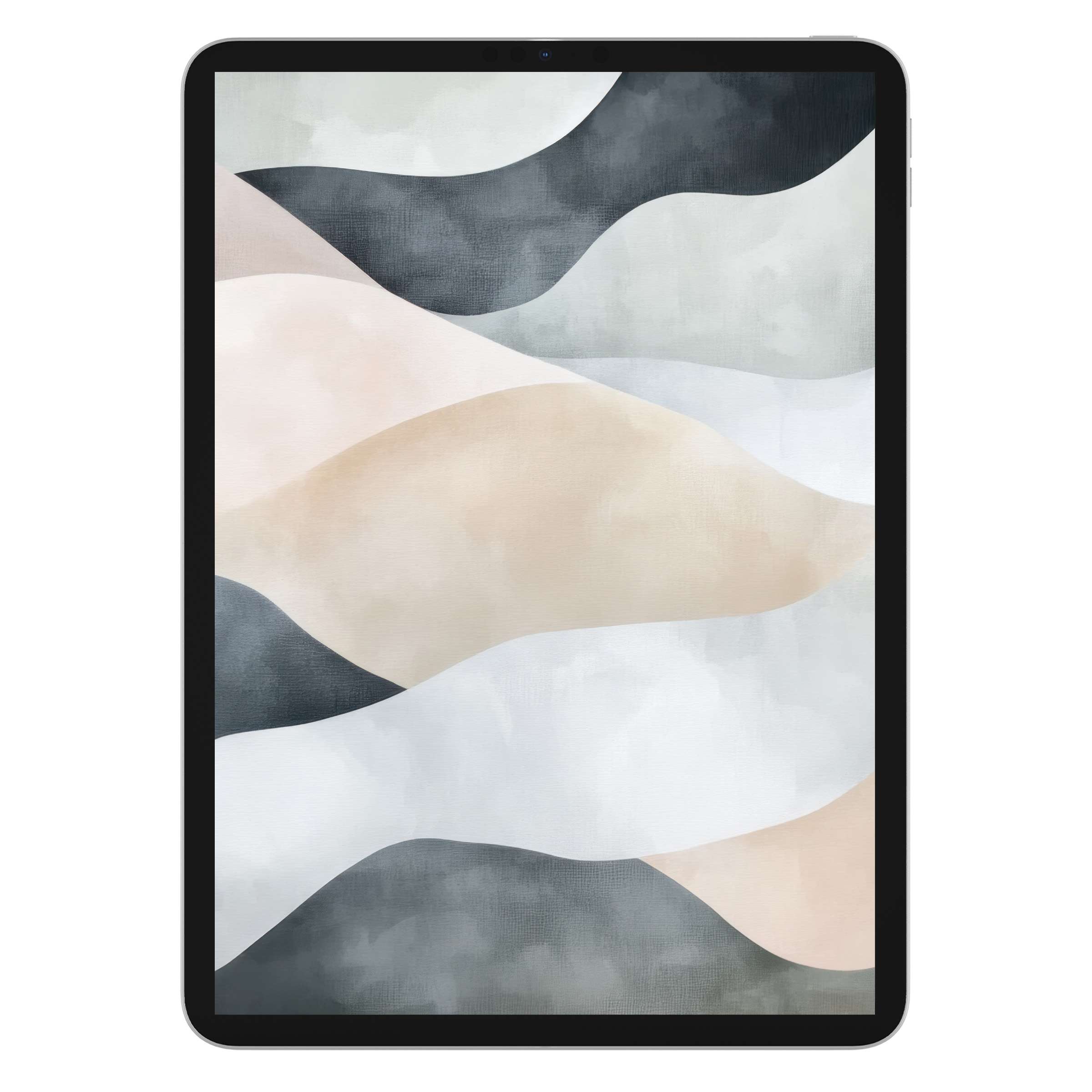 Elegant abstract iPad wallpaper featuring serene wave patterns in muted tones, perfect digital download background for tablets and design-conscious users