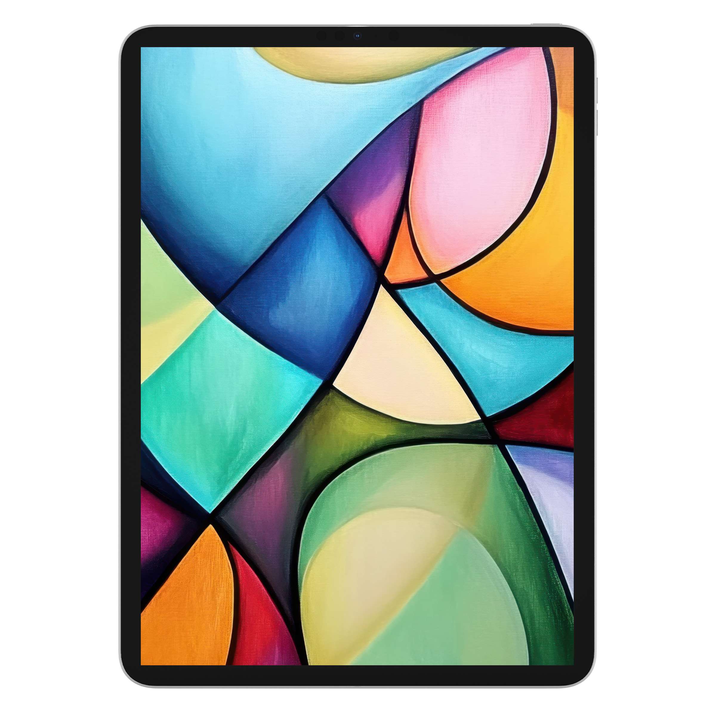 Vibrant abstract iPad wallpaper with colorful curves and warm hues, perfect digital download for tablet background design enthusiasts
