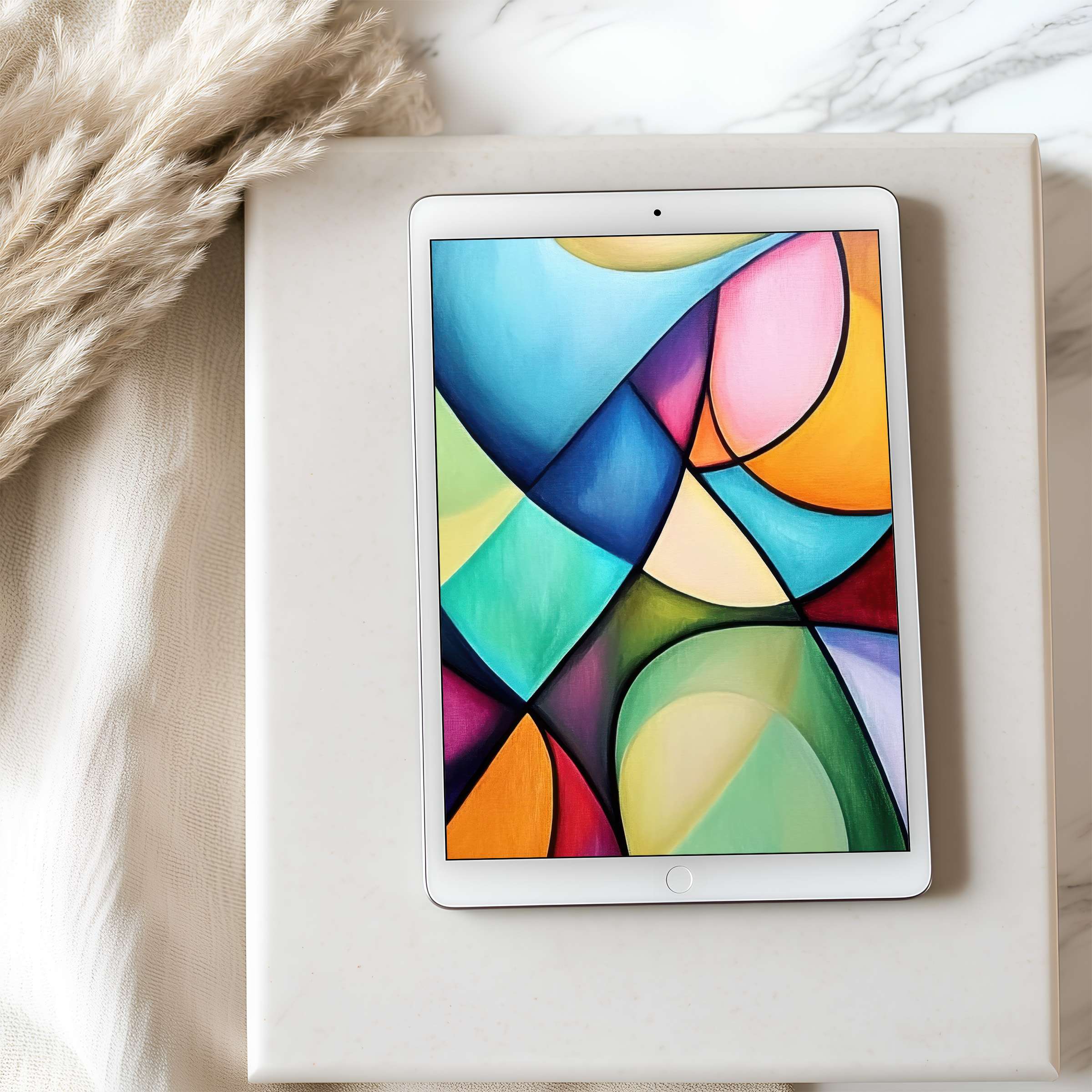 Vibrant geometric tablet wallpaper with calming colors offers an inspiring, high-resolution digital art download for iPad and Androids