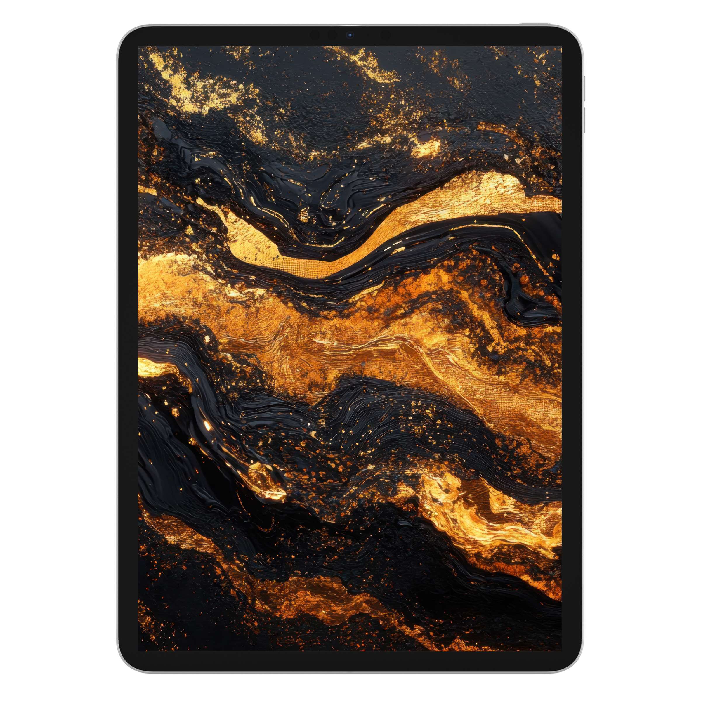 Elegant abstract iPad wallpaper with black and gold textures, a serene digital download for tablet background design harmony
