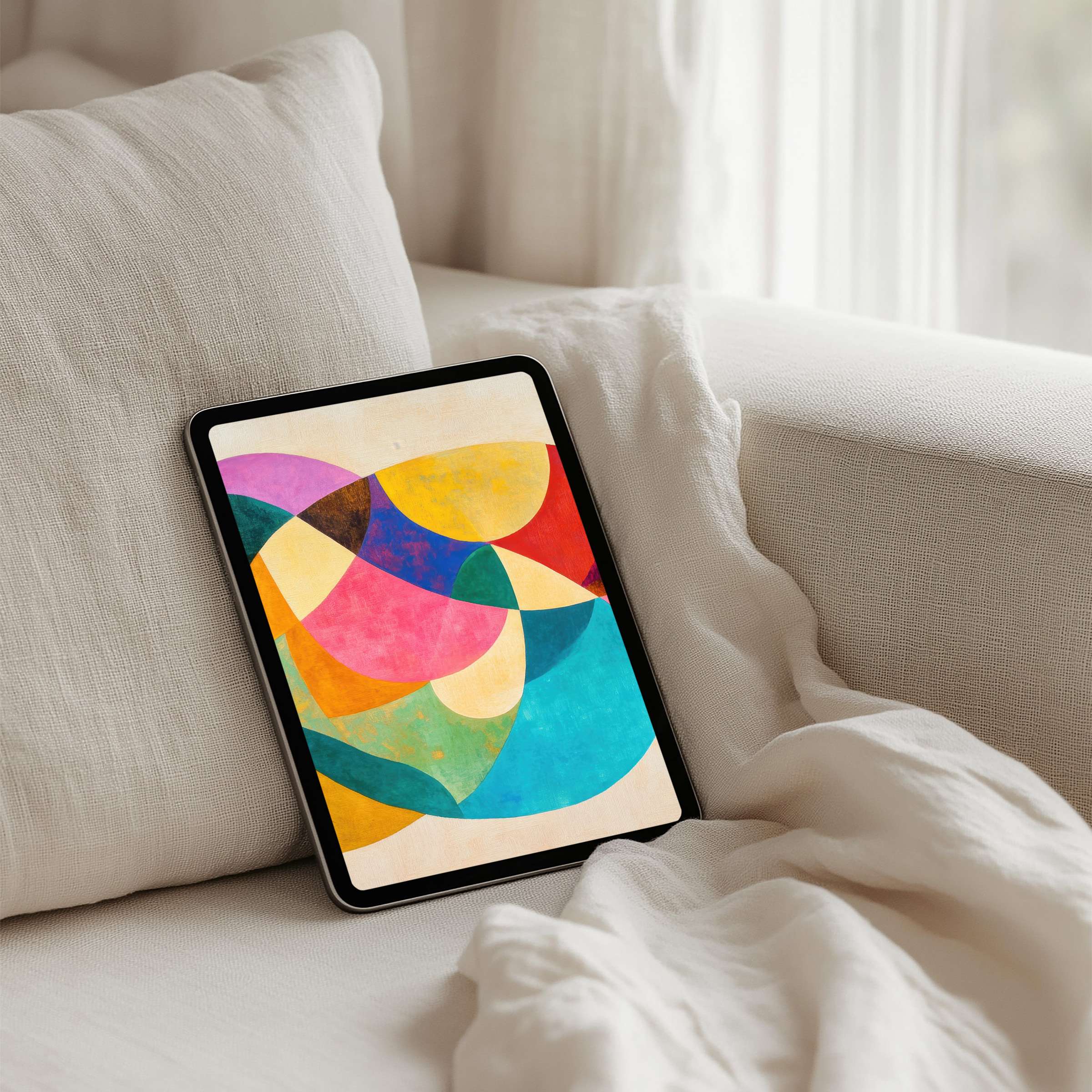 Vibrant abstract art creates a soothing iPad background for tablets offering instant download bringing elegance and mindfulness home