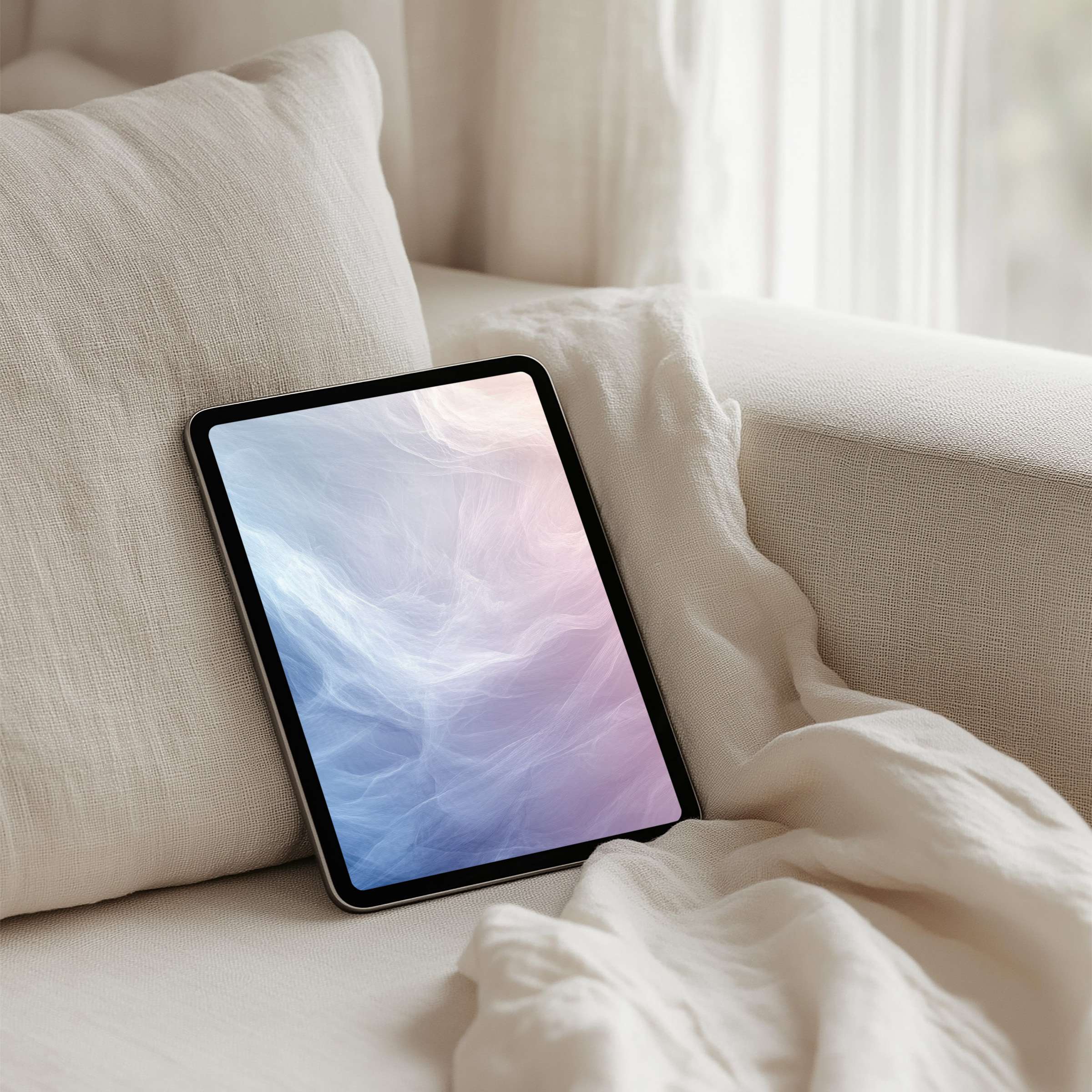 Elegant iPad background with soft pastel hues offers a serene touch for your tablet instant download for mindful inspiration