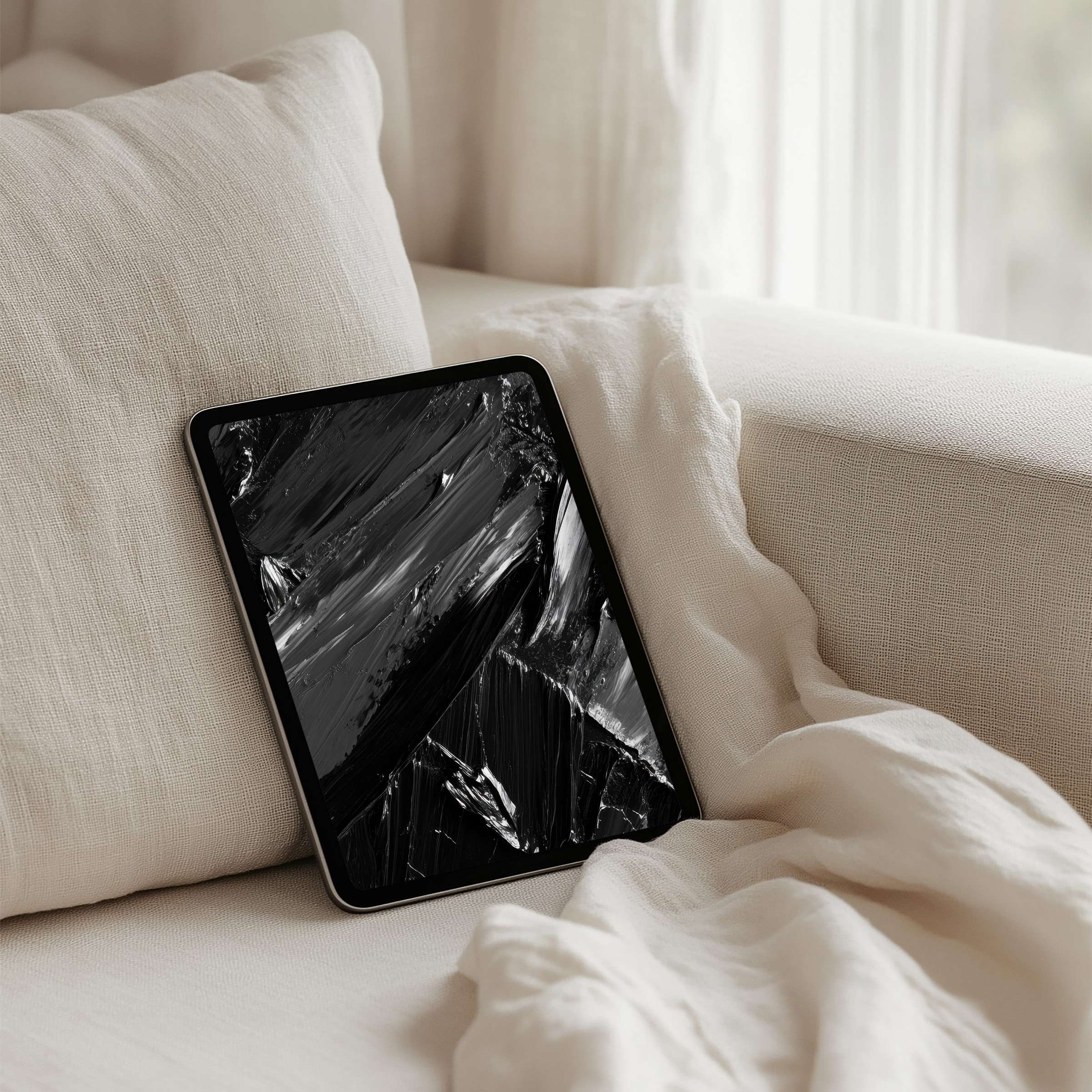 Elegant iPad background in monochrome brushstrokes evoking calm and inspiration for tablet users instant download fits iPad or Android