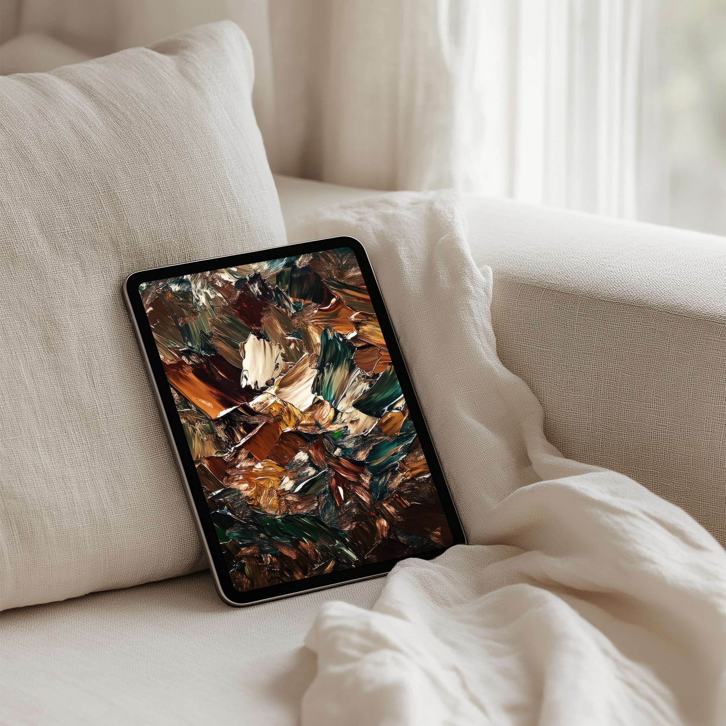 Elegant abstract brushstroke iPad background for instant download, enhancing tranquility on any tablet with rich earth tones