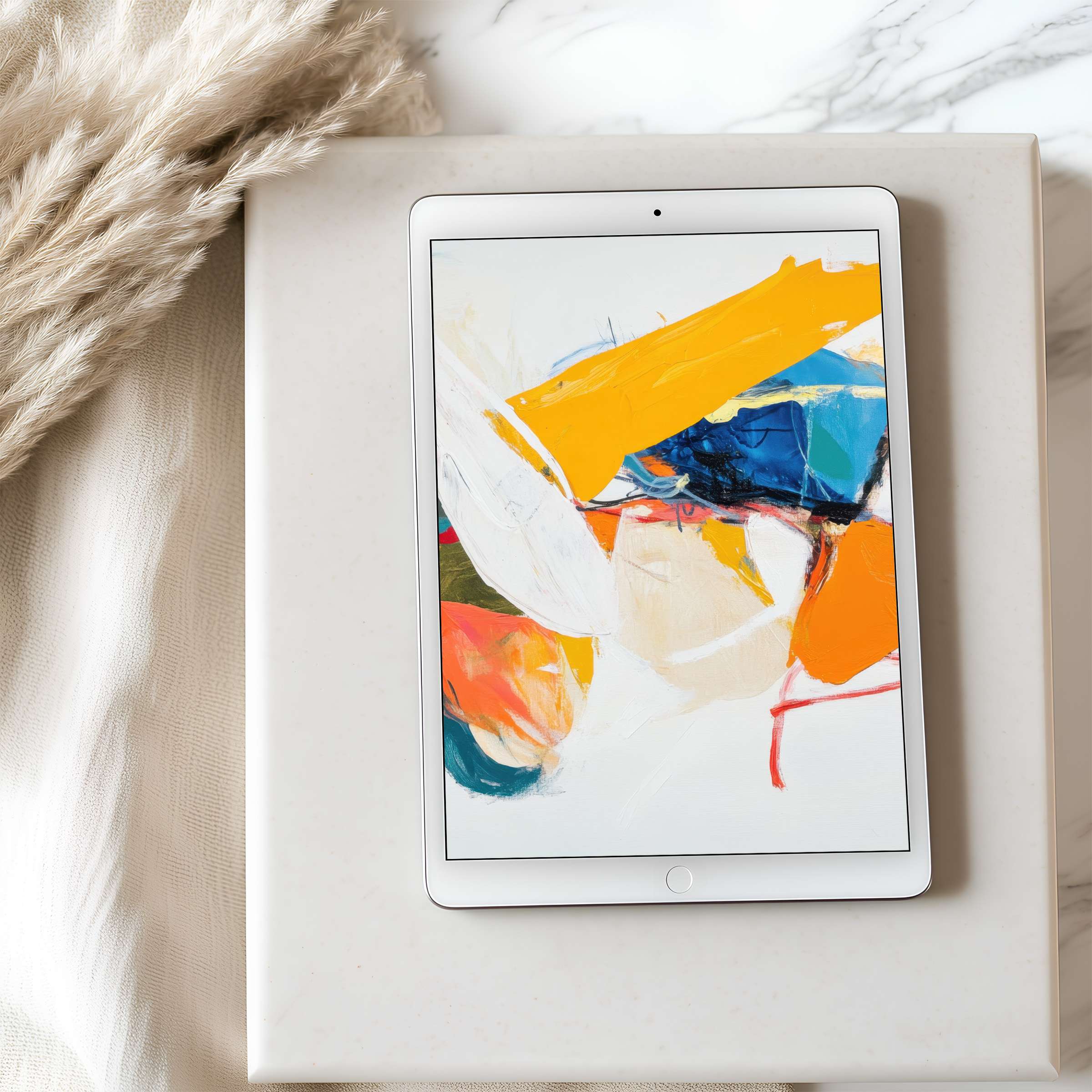 Elegant abstract art in vibrant hues transforms your tablet wallpaper into a calming high-resolution digital download for iPads